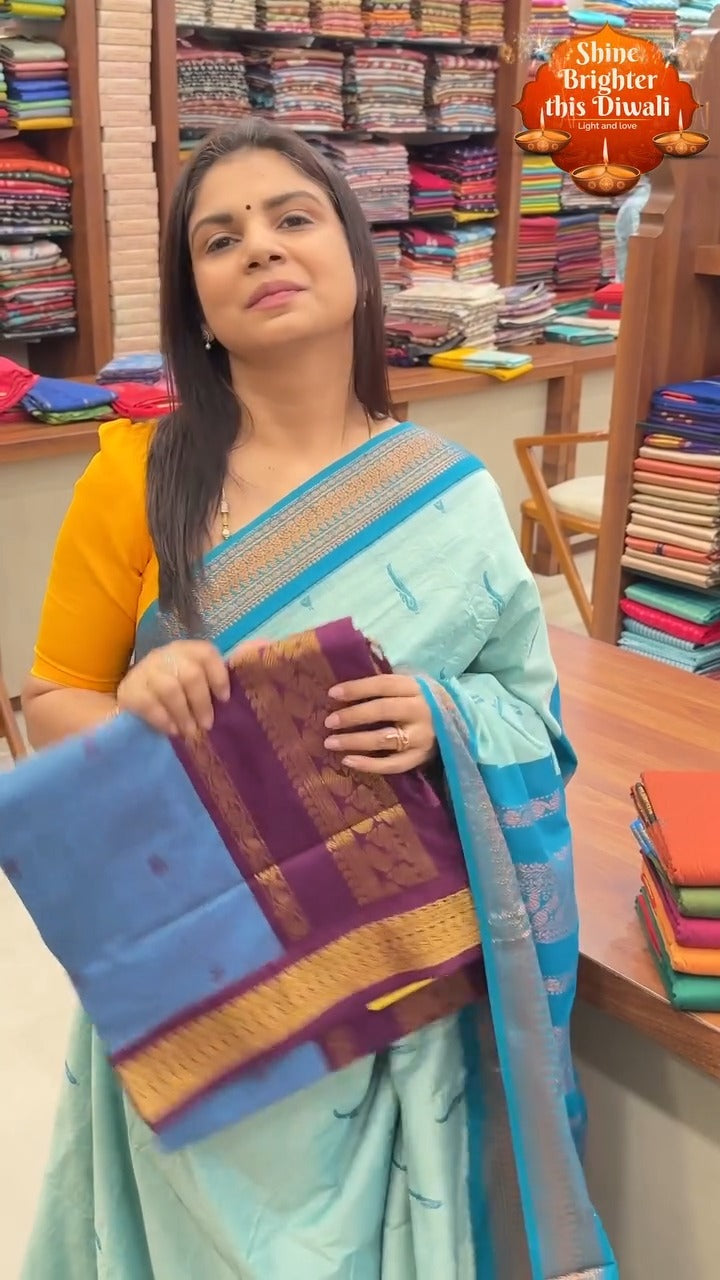 Designed with vibrant colors and zari borders, it's perfect for eve...