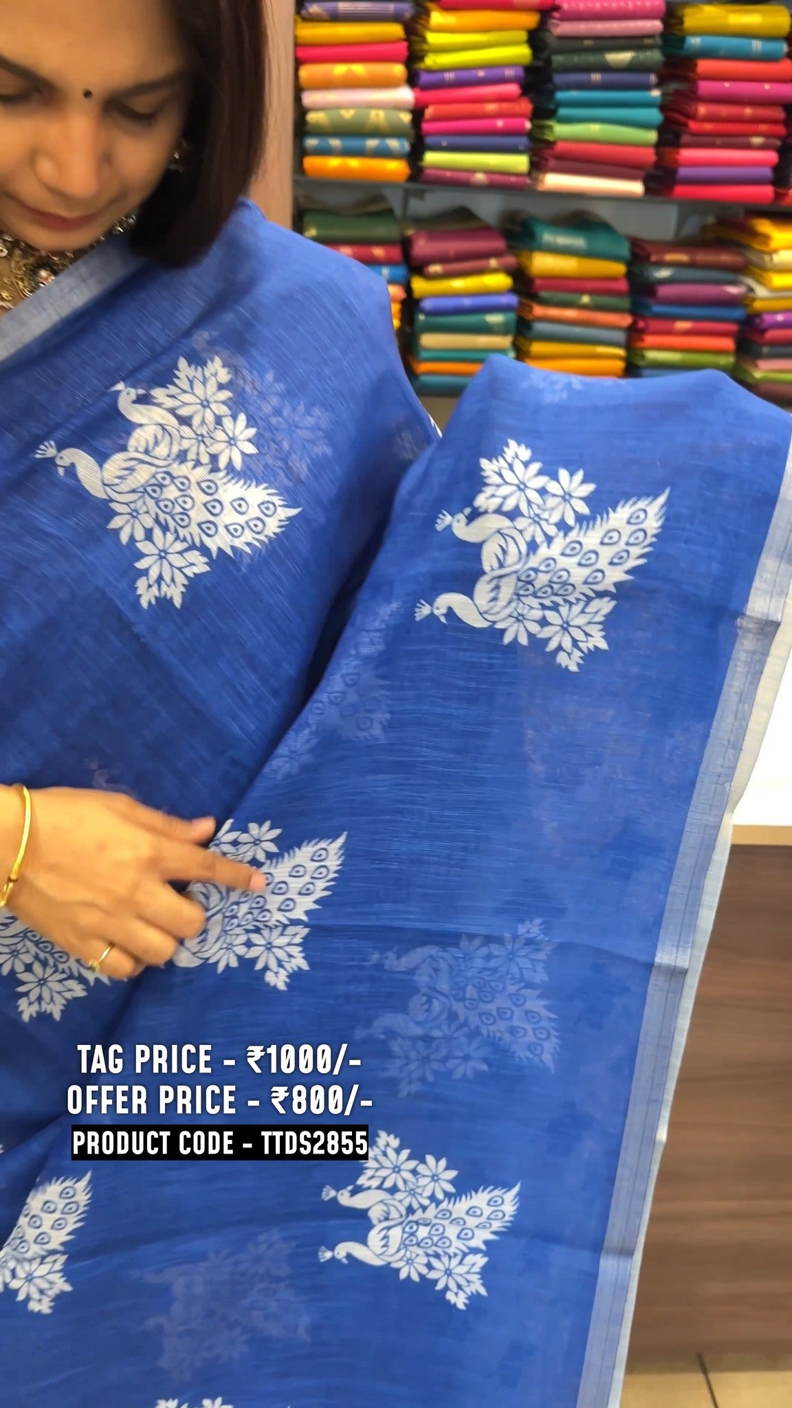 Chanderi Cotton Saree With Peacock Design
Product Code - TTDS2855
...