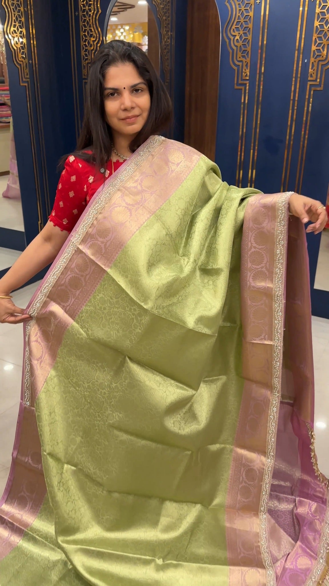 Pure Banarasi Katan Silk saree with rich zari weaving, crisp textur...