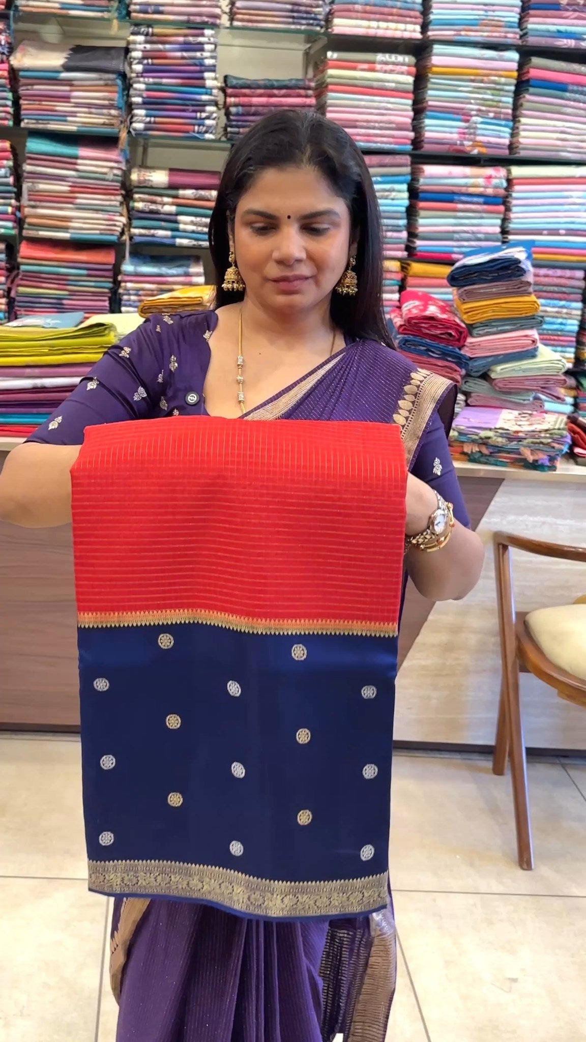 When tradition meets comfort 💛
✨ Semi Mysore Silk Saree — Product...