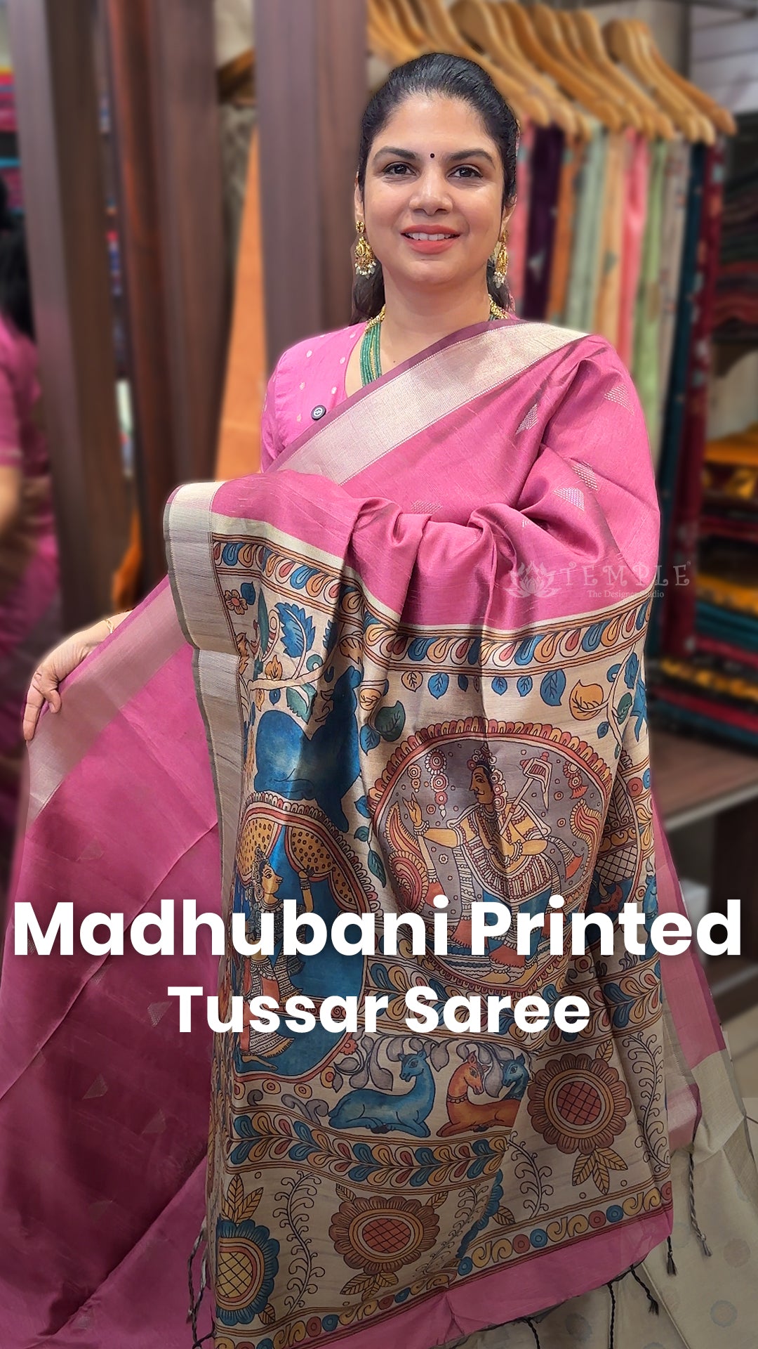 Saree Name - Madhubani Printed Tussar Saree
Blouse - Contrast Blou...