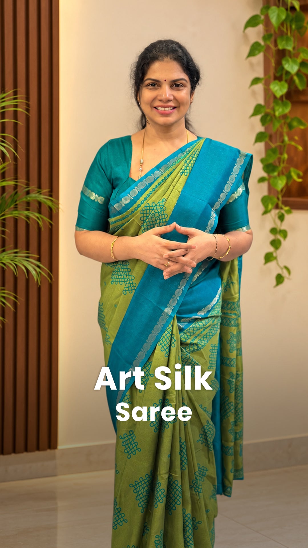 Saree Code - TTDS3571
Saree Name - Kolam Printed Art Silk Saree
B...