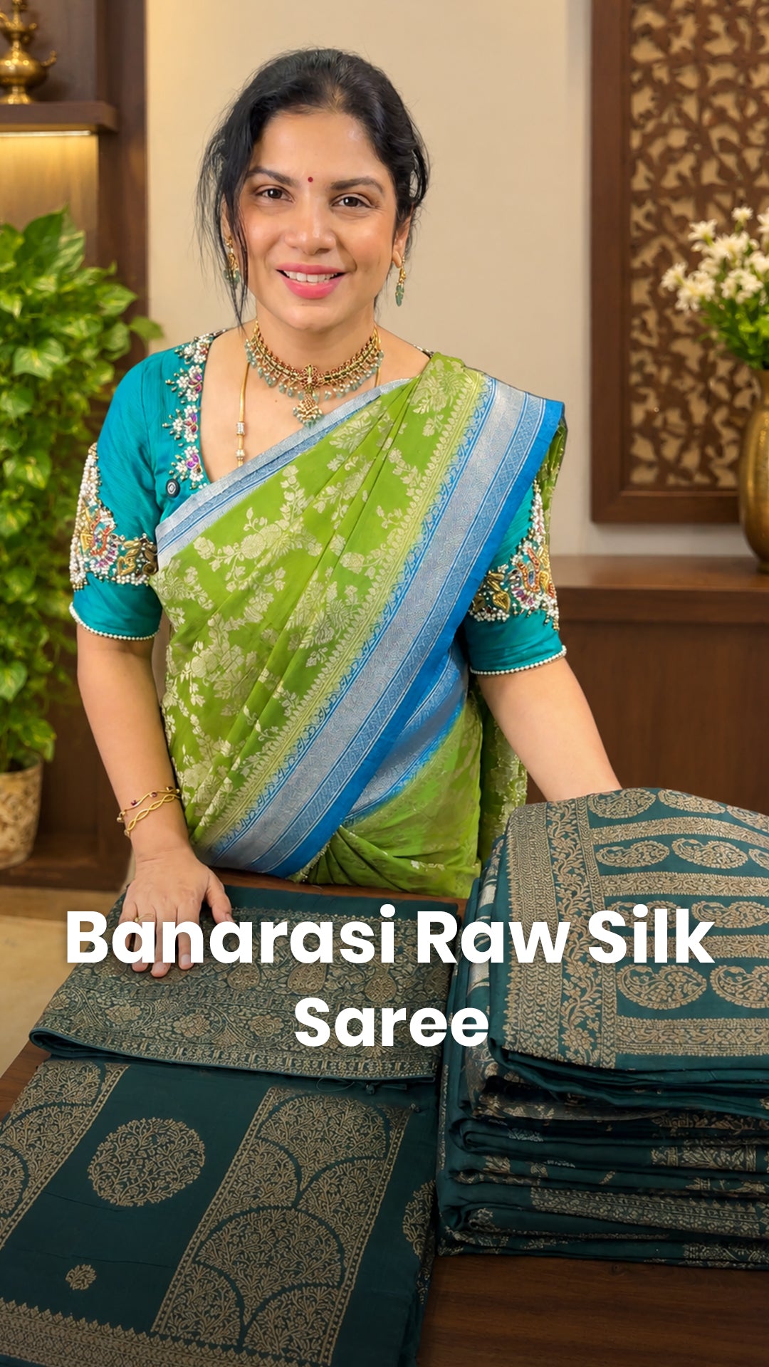 ✨ Draped in Green, Blessed with Divine Energy!
Saree Name - Banara...
