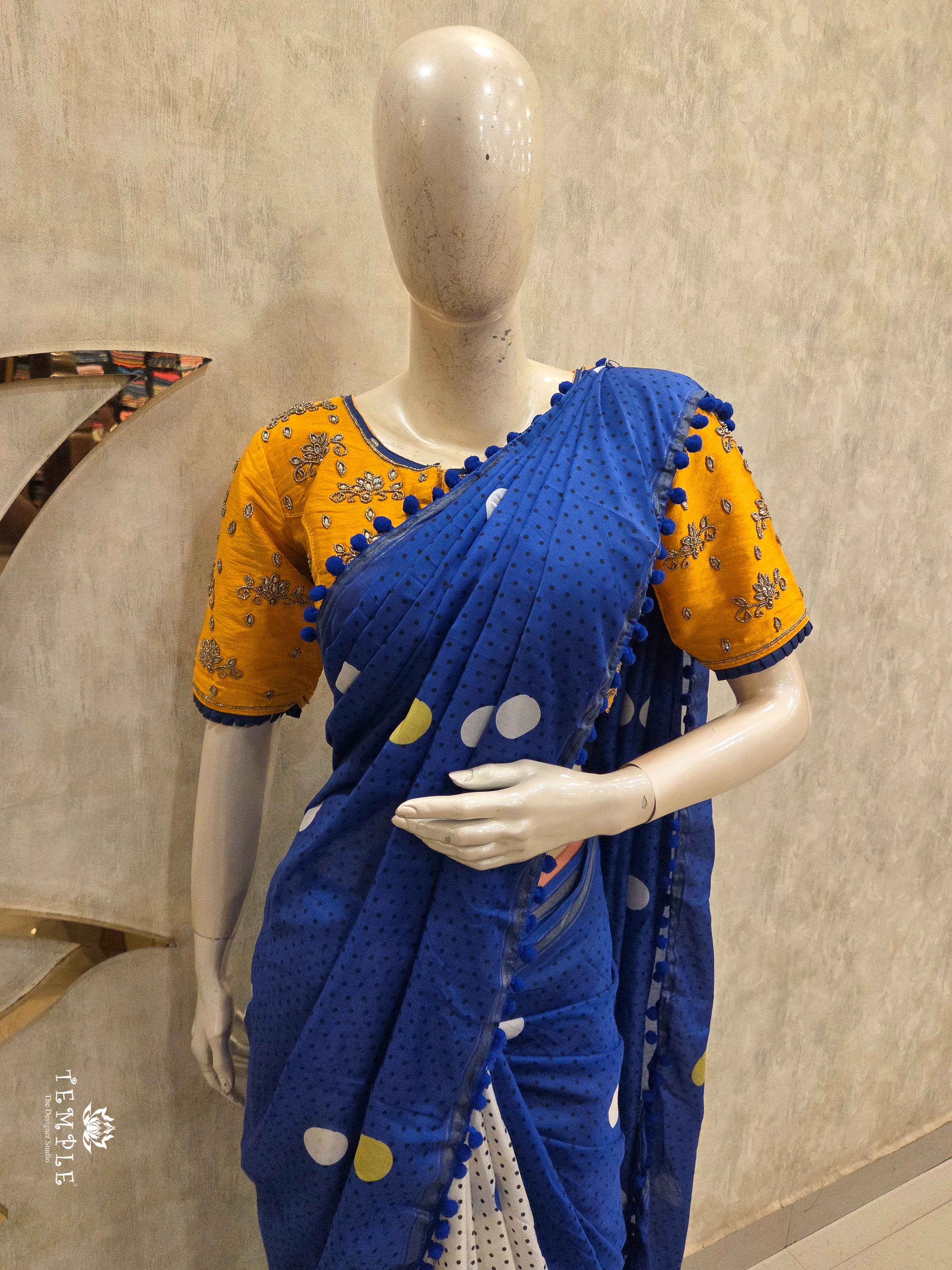 Chanderi Cotton Saree with Pom Pom | TTDS3047