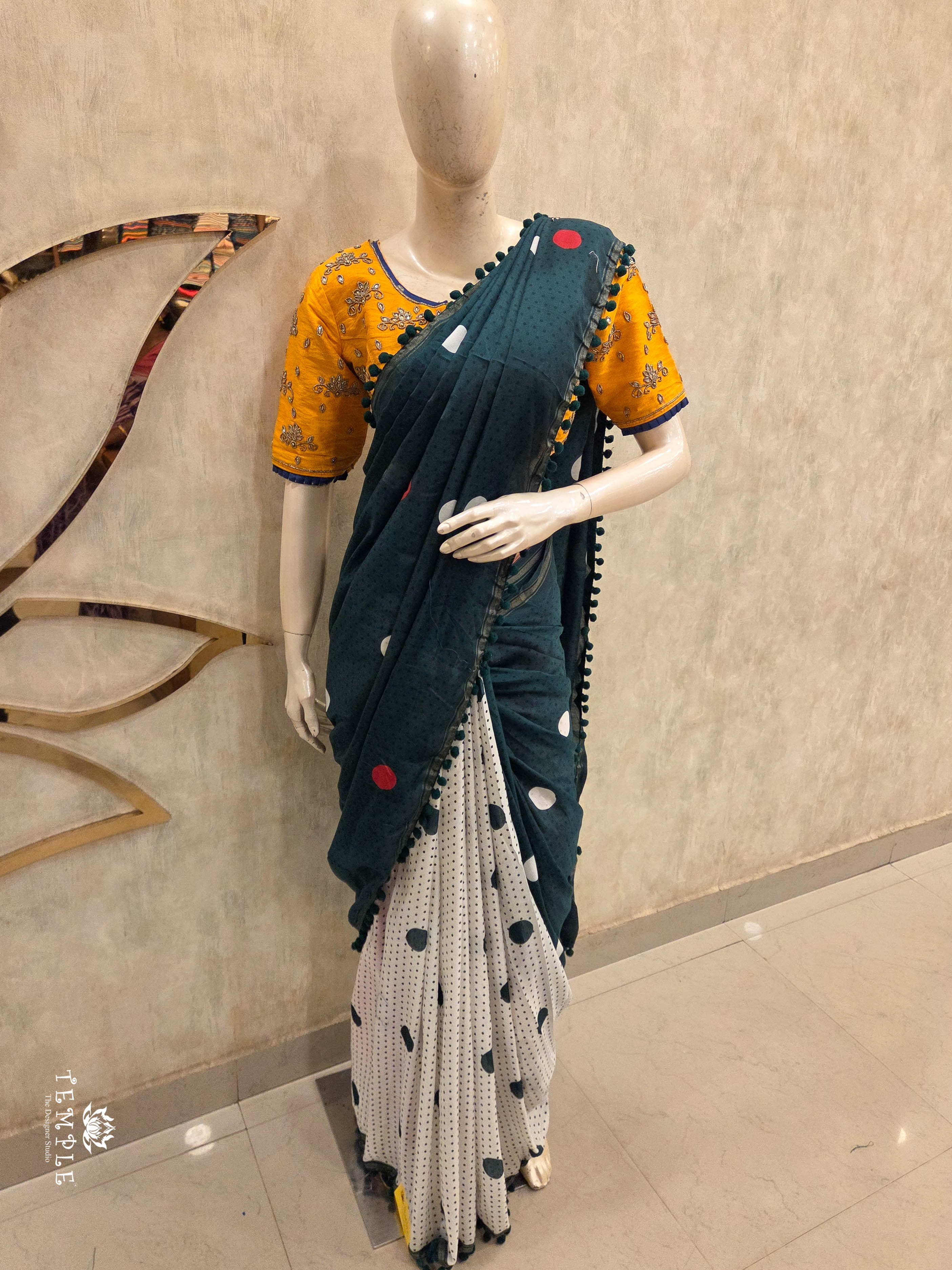 Chanderi Cotton Saree with Pom Pom | TTDS3047