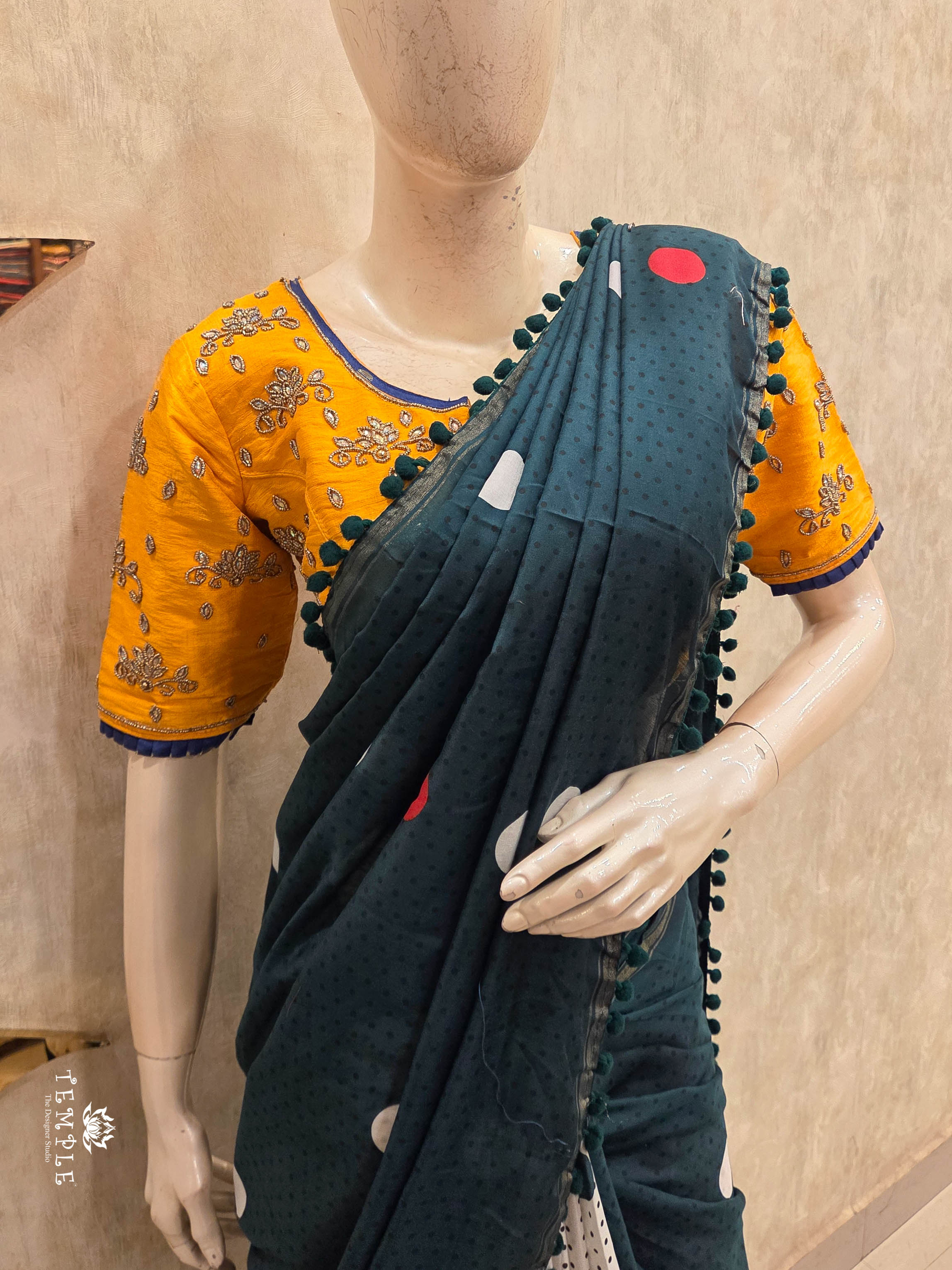 Chanderi Cotton Saree with Pom Pom | TTDS3047