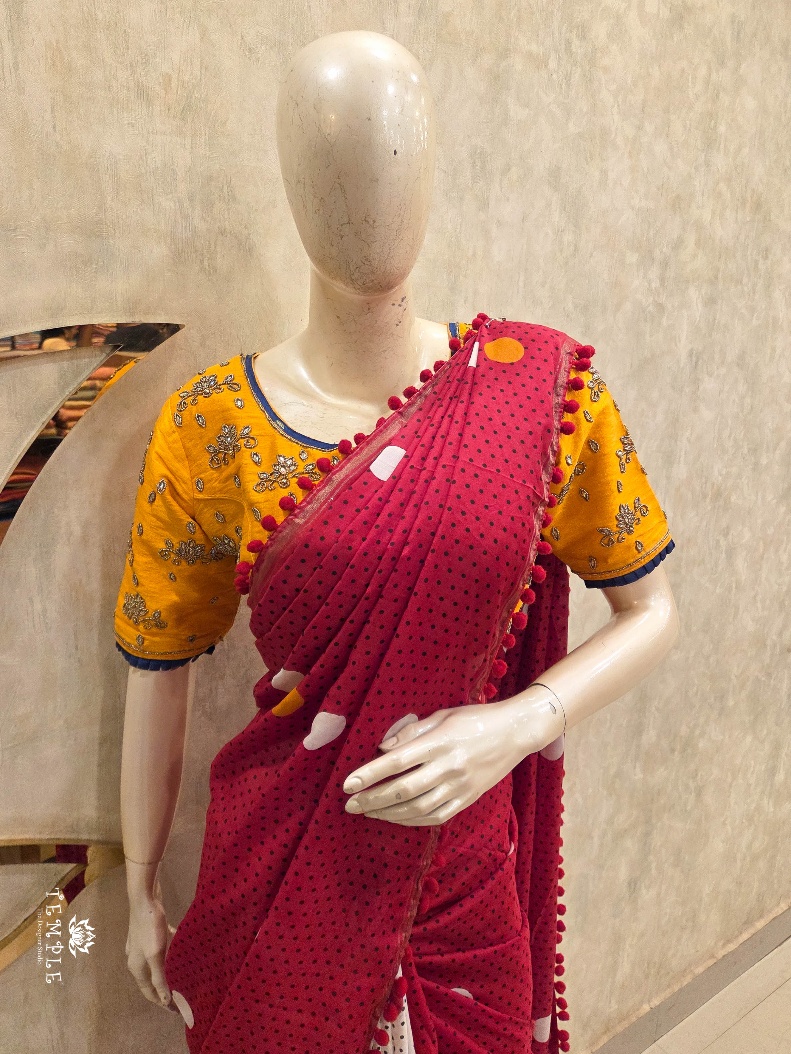Chanderi Cotton Saree with Pom Pom | TTDS3047