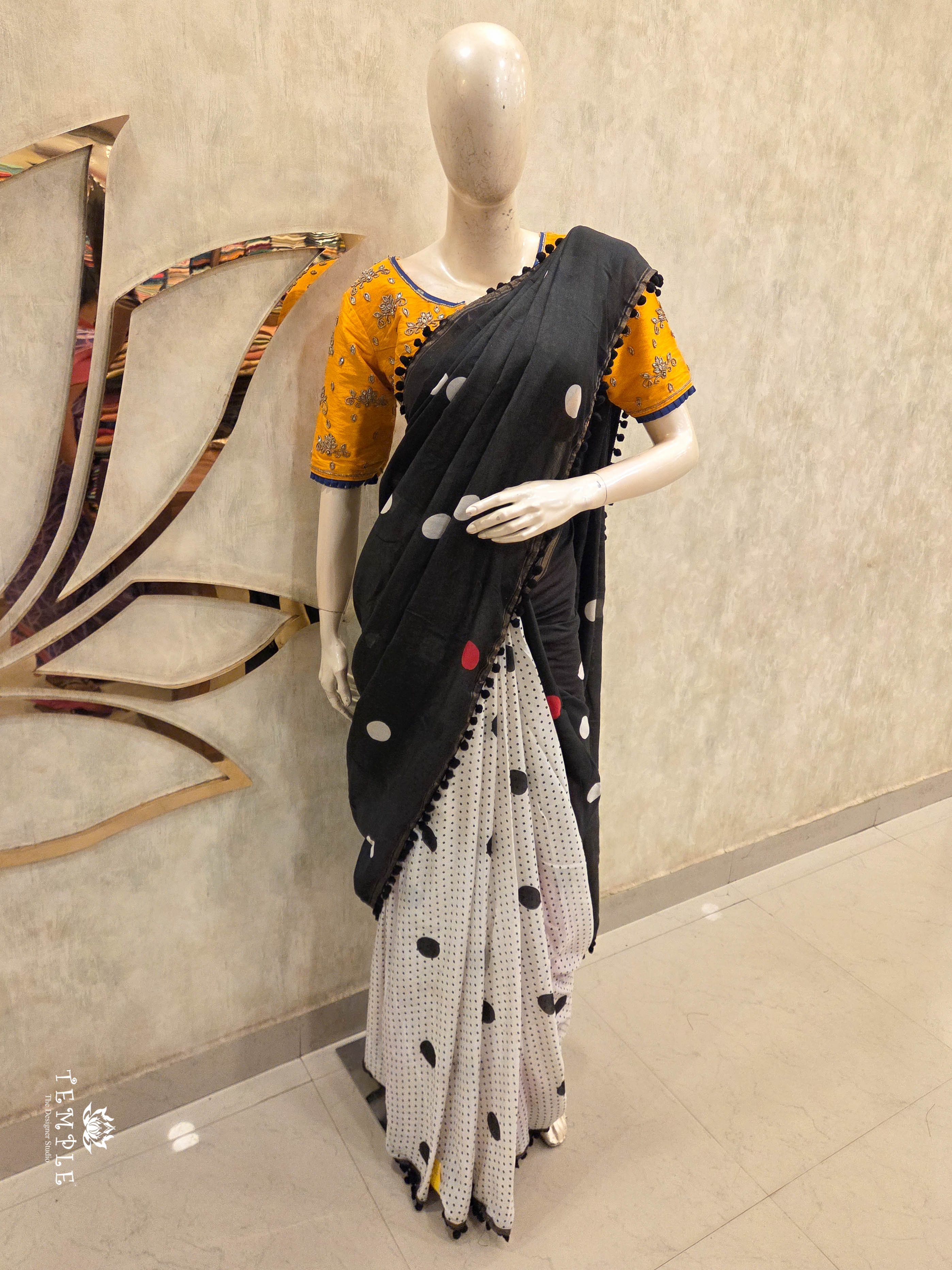 Chanderi Cotton Saree with Pom Pom | TTDS3047
