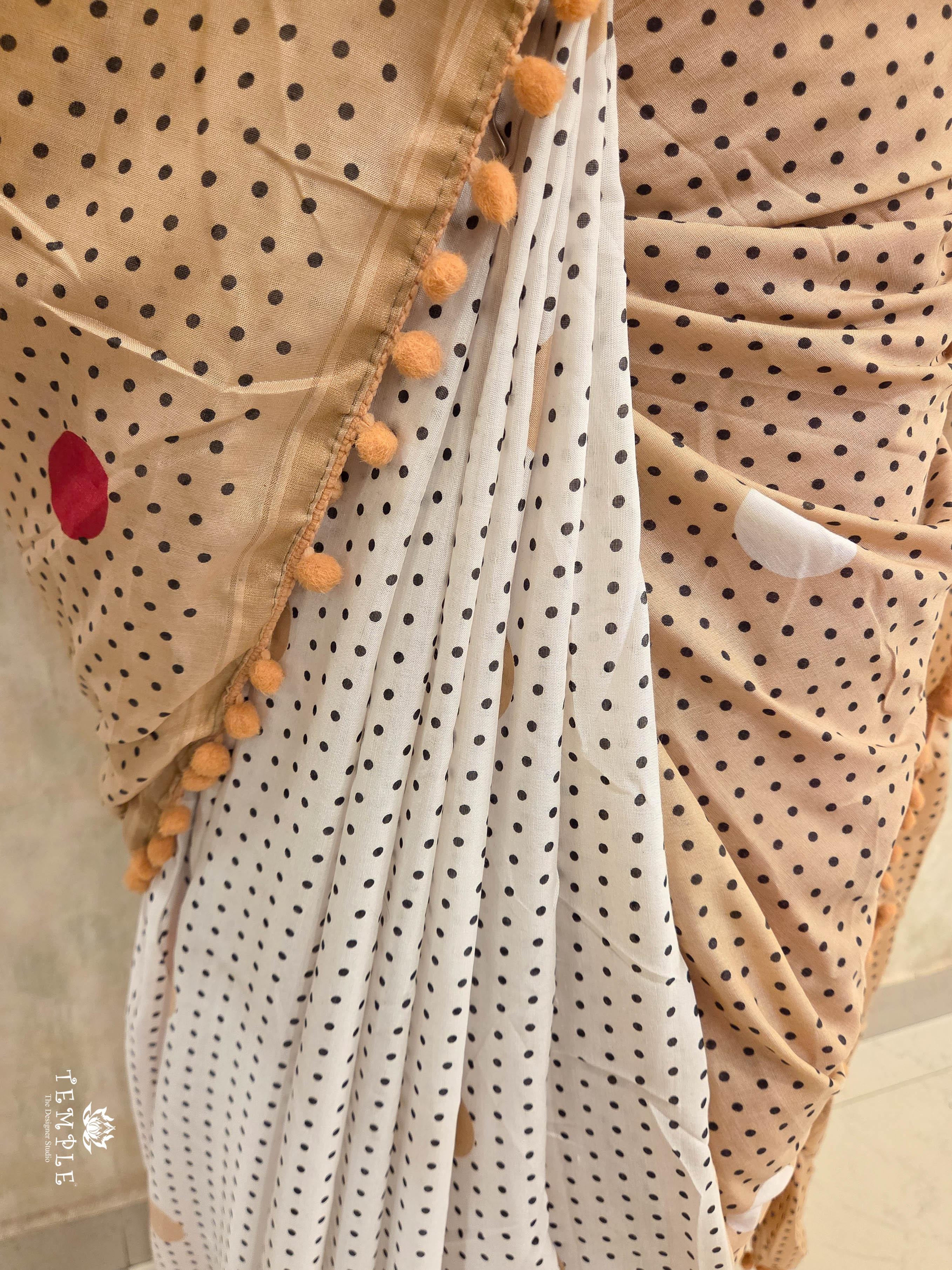 Chanderi Cotton Saree with Pom Pom | TTDS3047