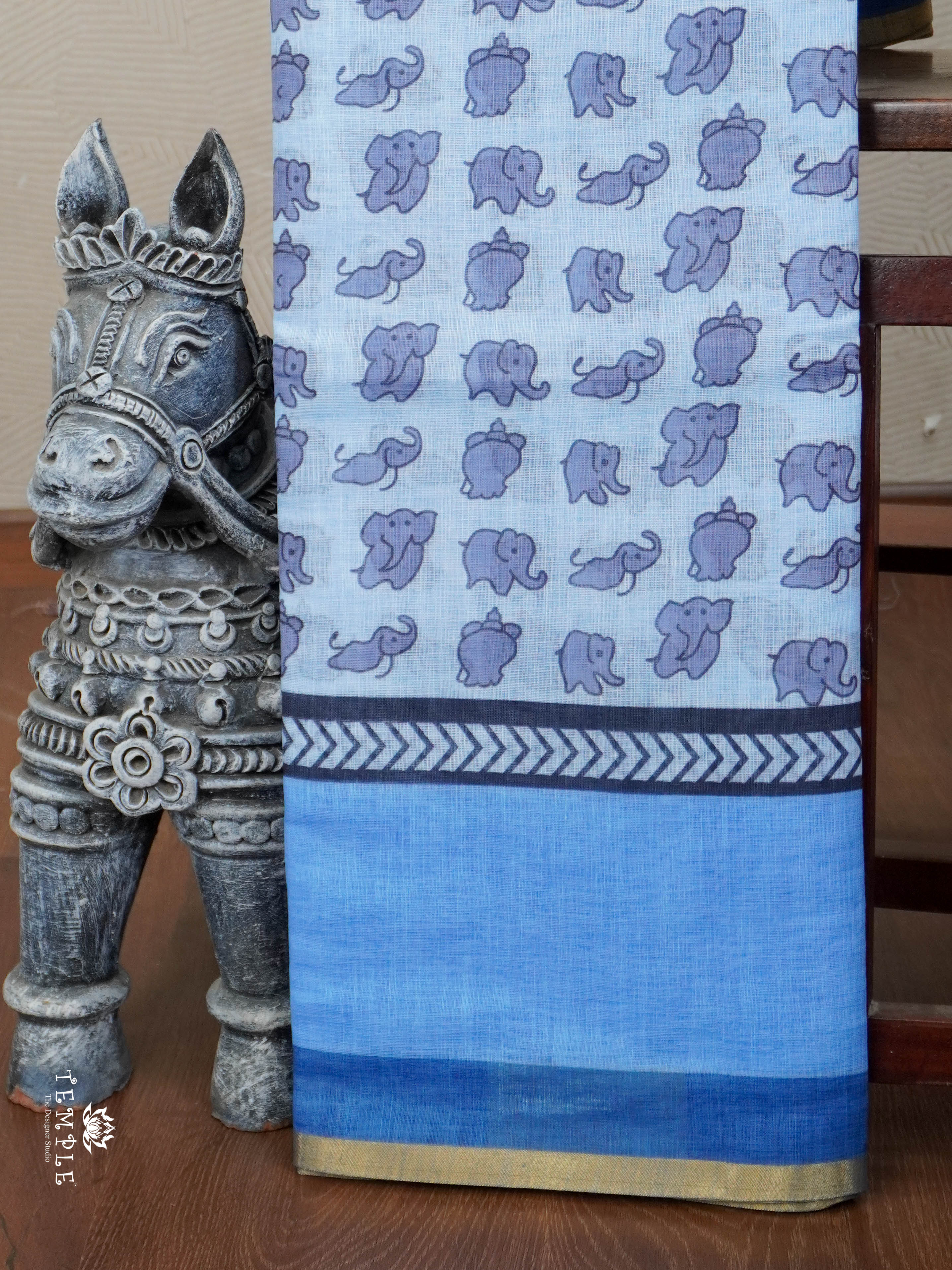 Linen Cotton Saree With Elephant Motifs | TTDS2811