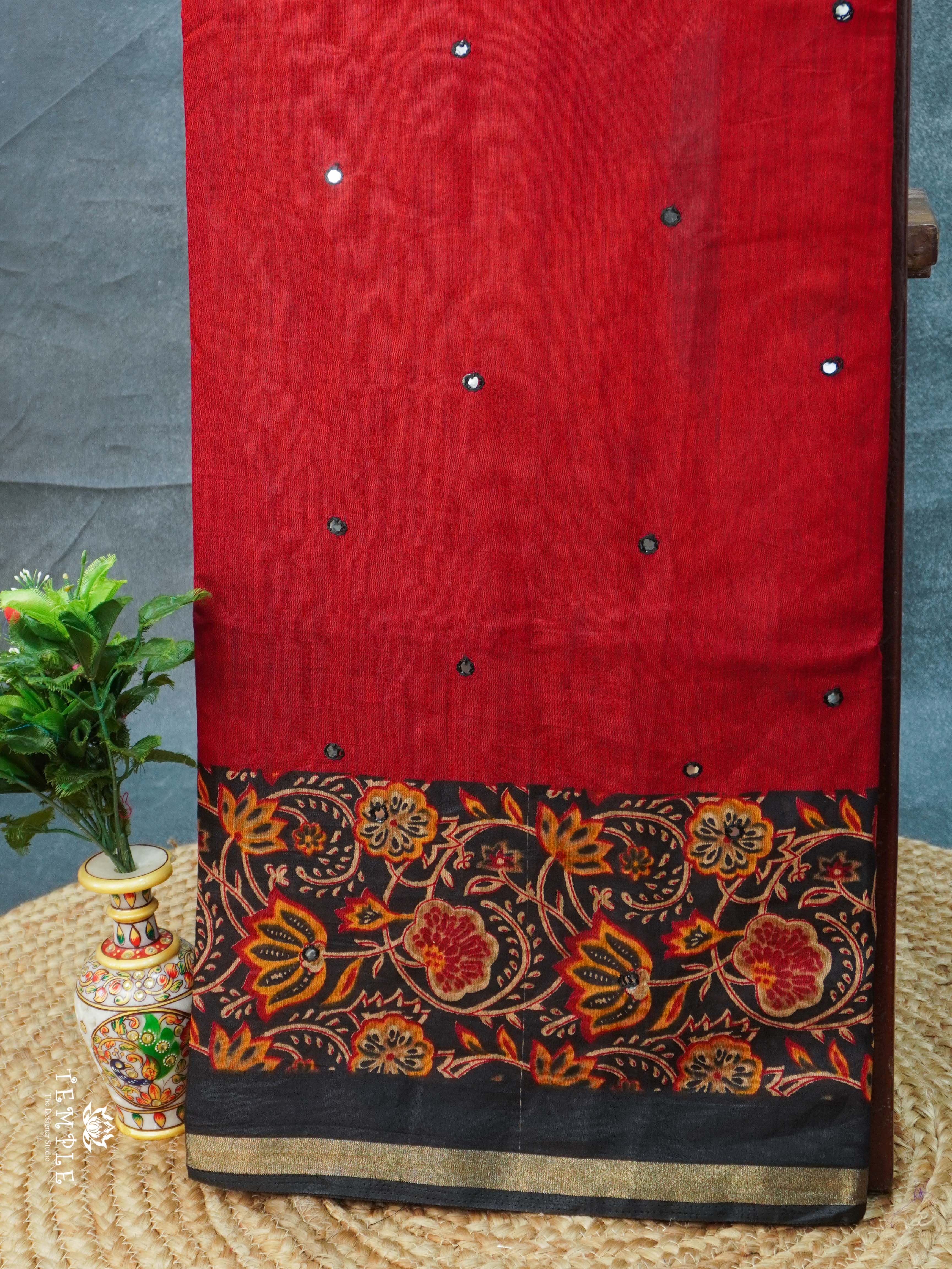 Fancy Soft Cotton Saree(Red) | TTDS2231