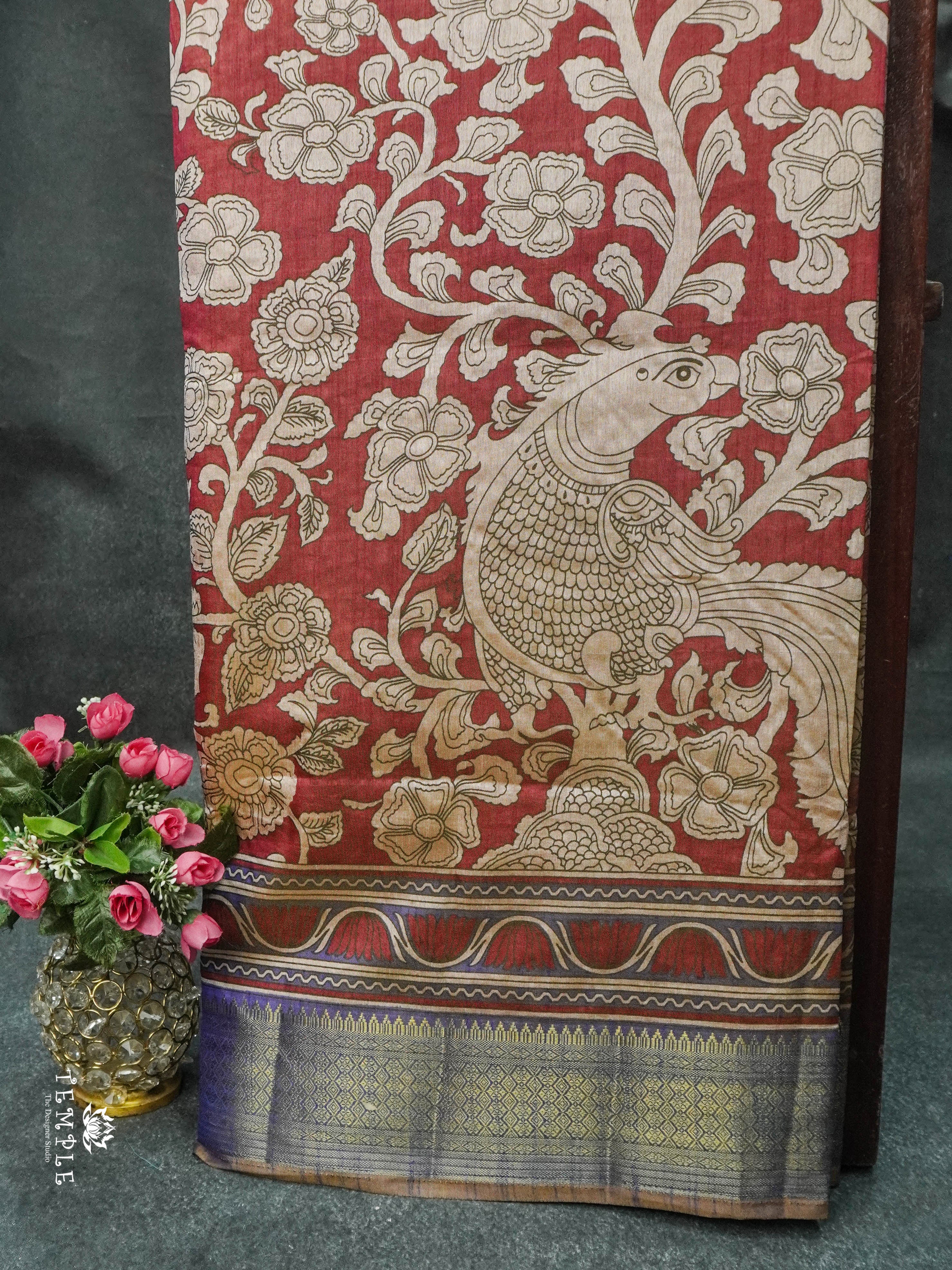 Penkalamkari Printed Art Silk Saree | TTDS1814