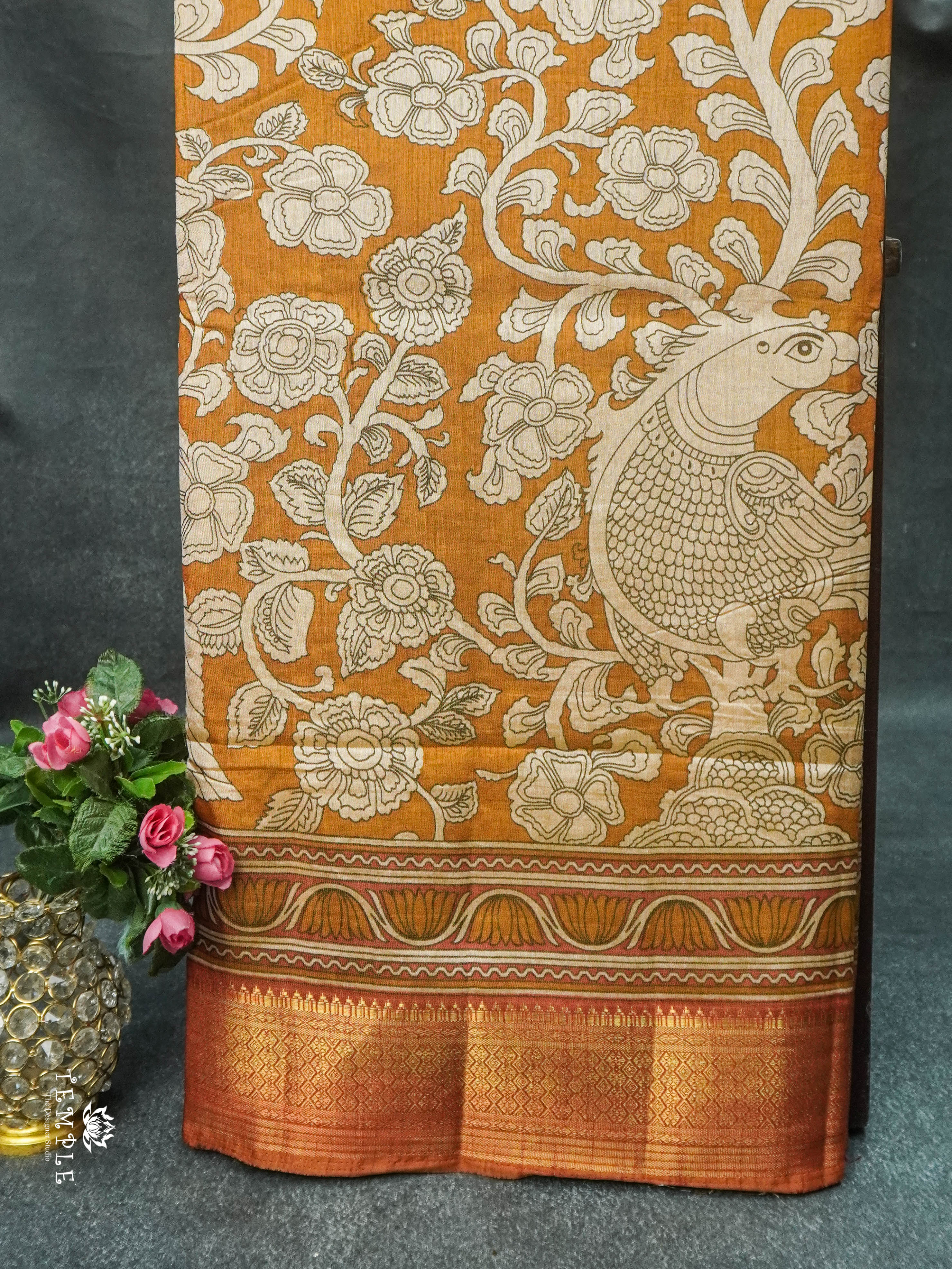 Penkalamkari Printed Art Silk Saree | TTDS1814