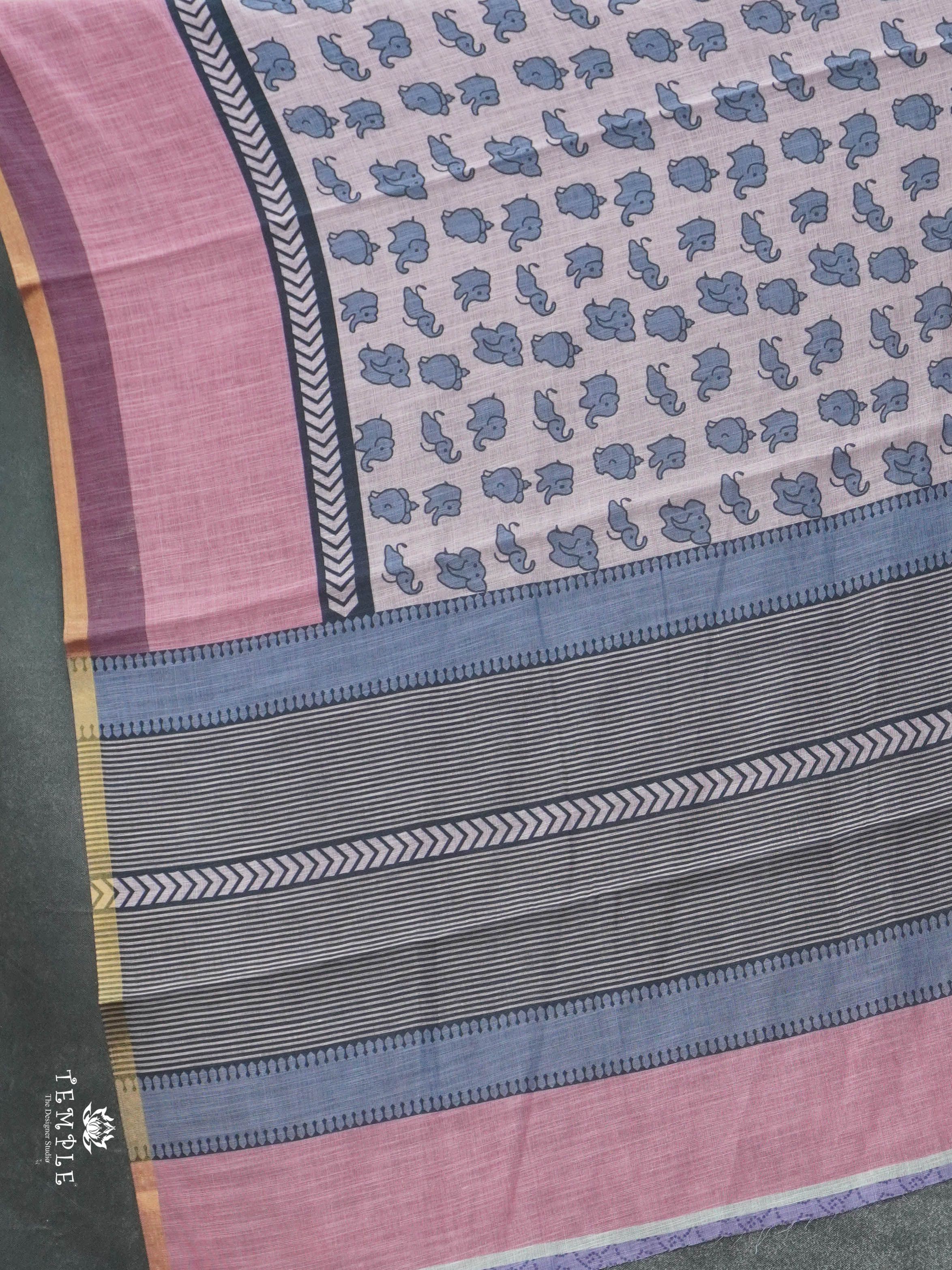 Linen Cotton Saree With Elephant Motifs | TTDS2811