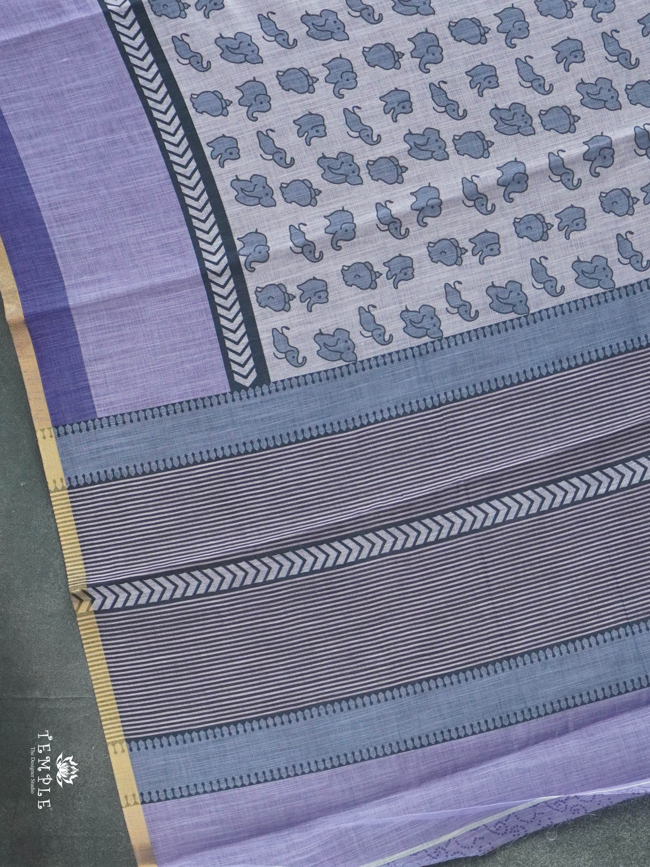 Linen Cotton Saree With Elephant Motifs | TTDS2811