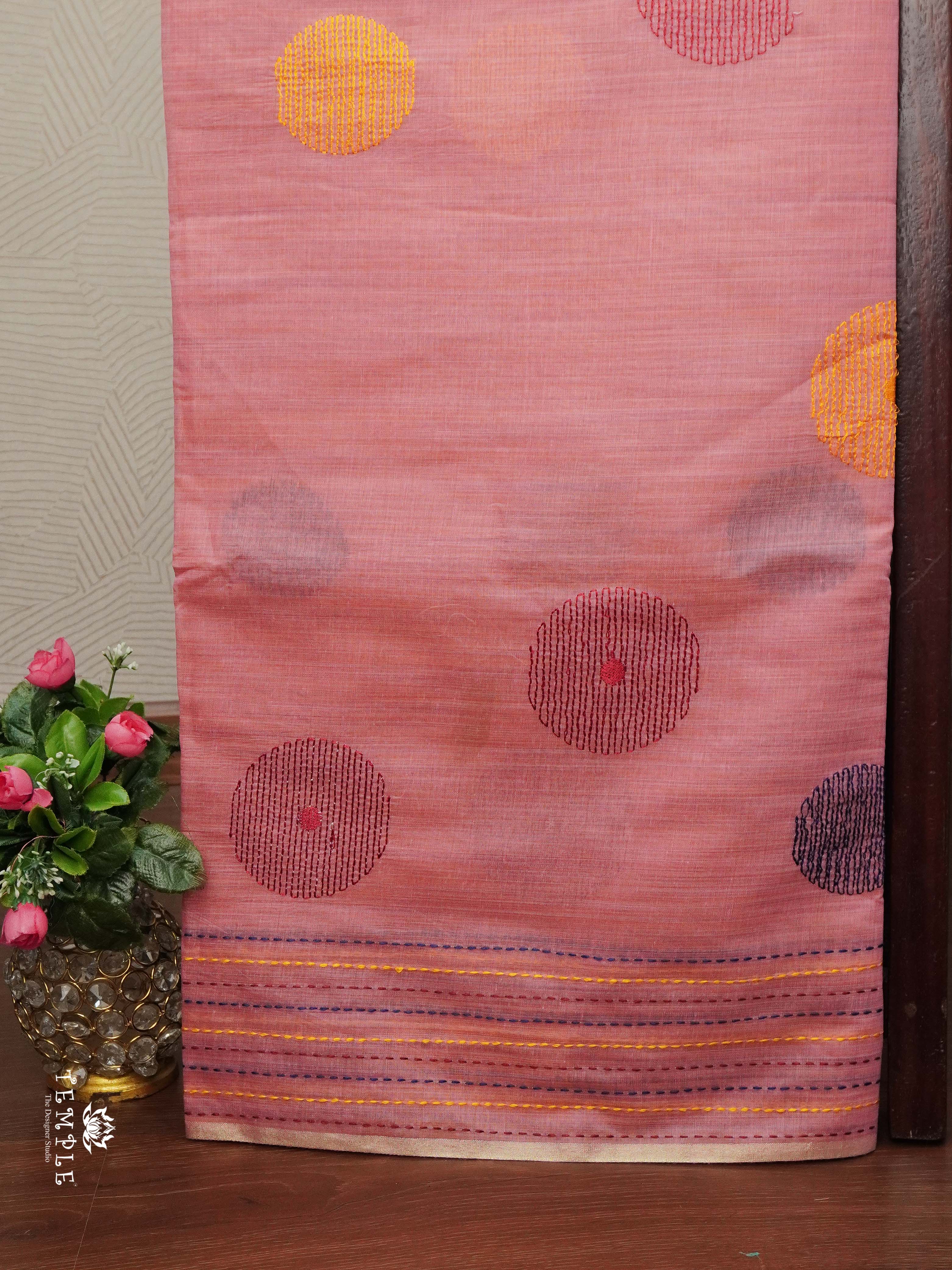 Fancy Cotton Saree With Kantha Stitches | TTDS2387