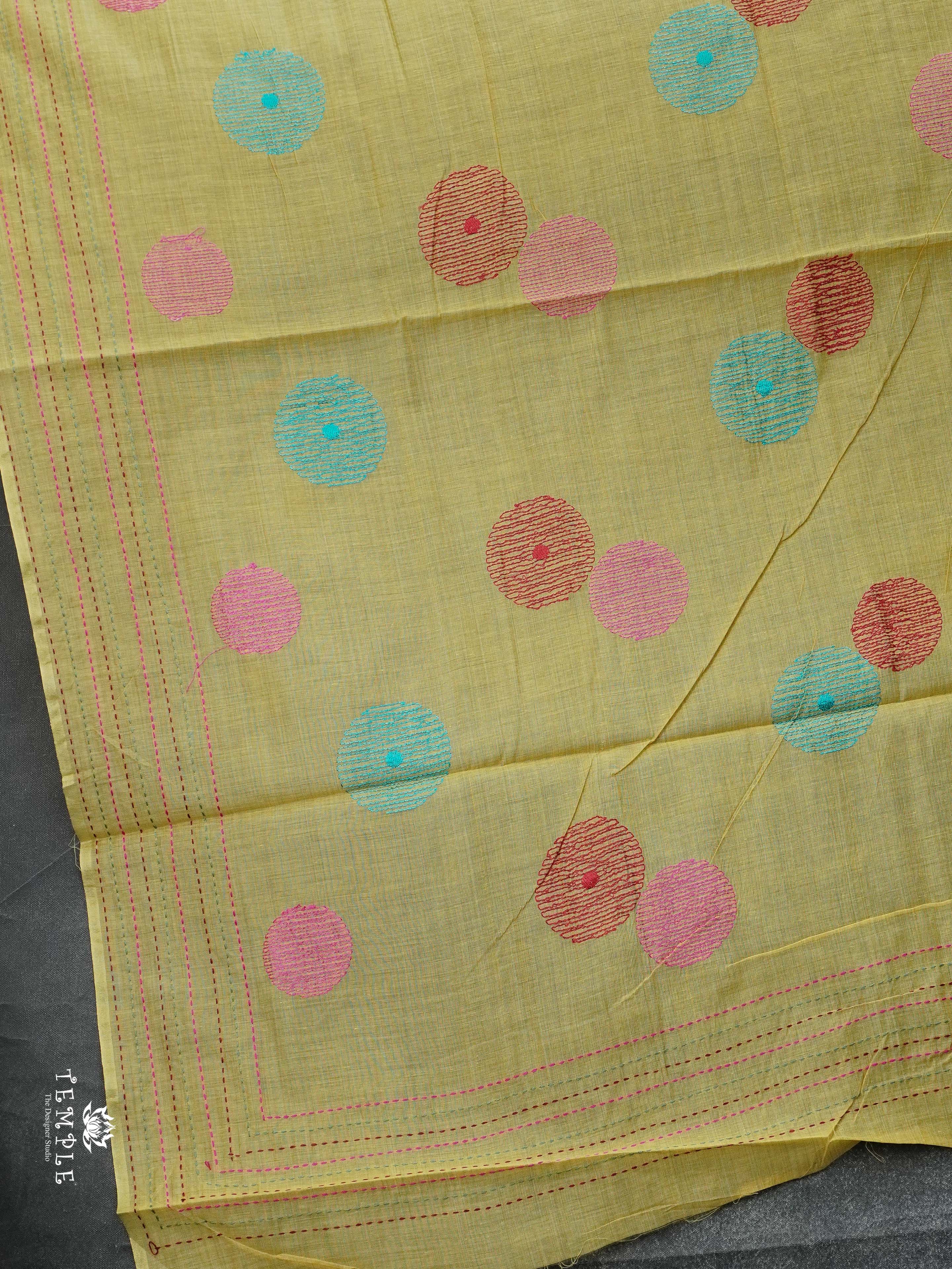 Fancy Cotton Saree With Kantha Stitches | TTDS2387