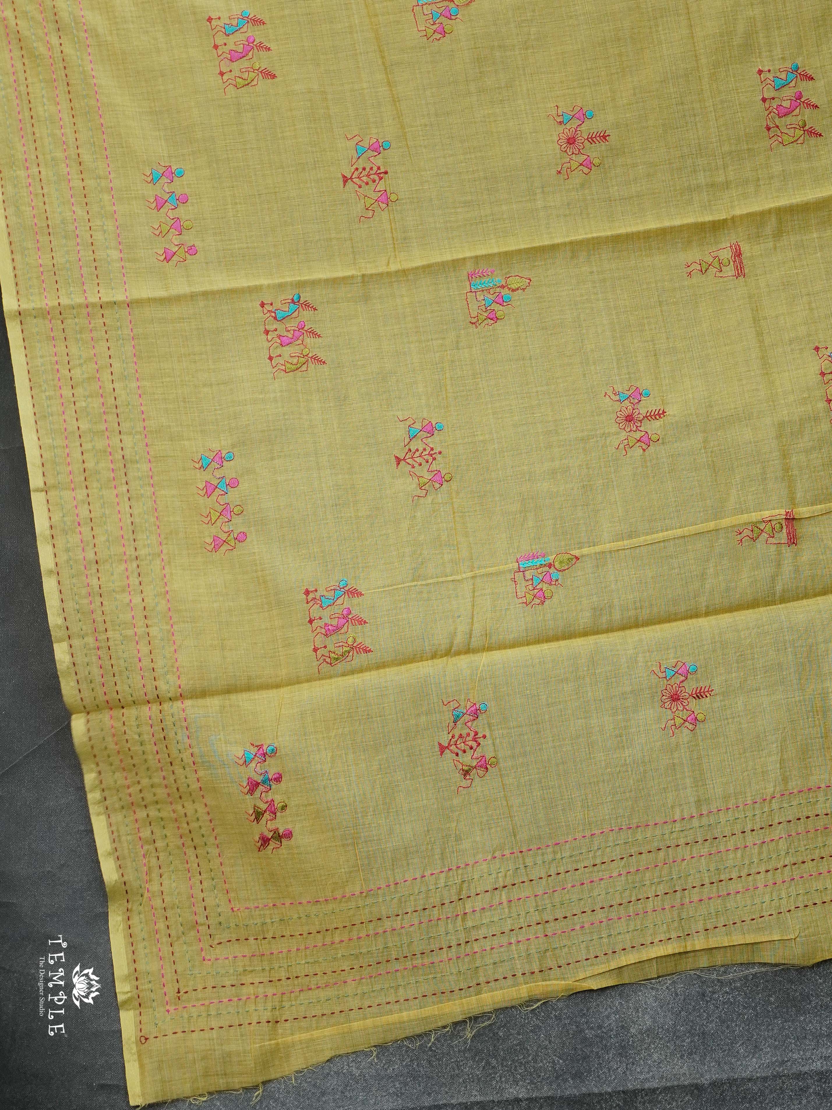 Fancy Cotton Saree With Kantha Stitches | TTDS2387
