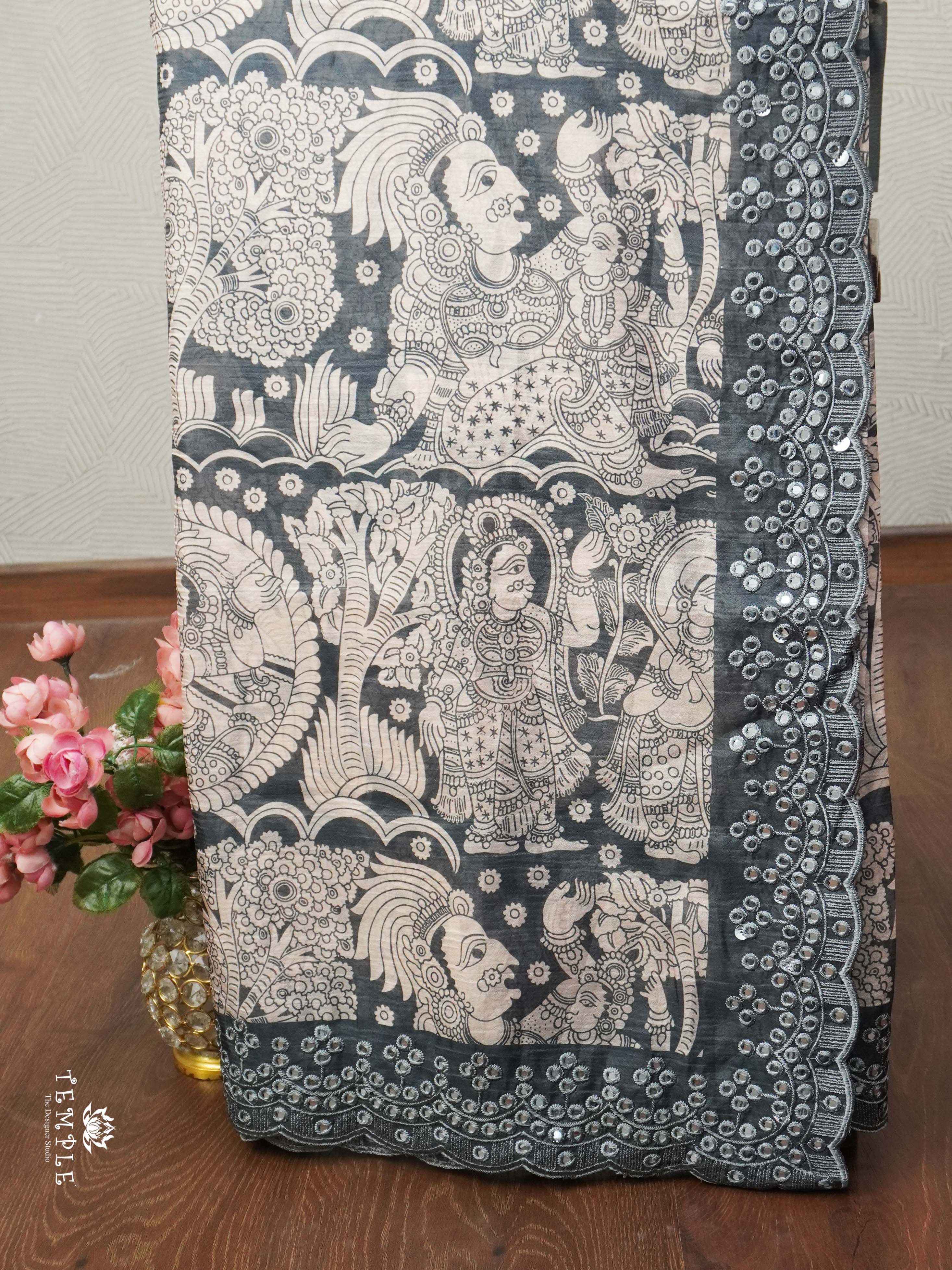 Kalahasti Printed Crushed Organza Saree | TTDS1943