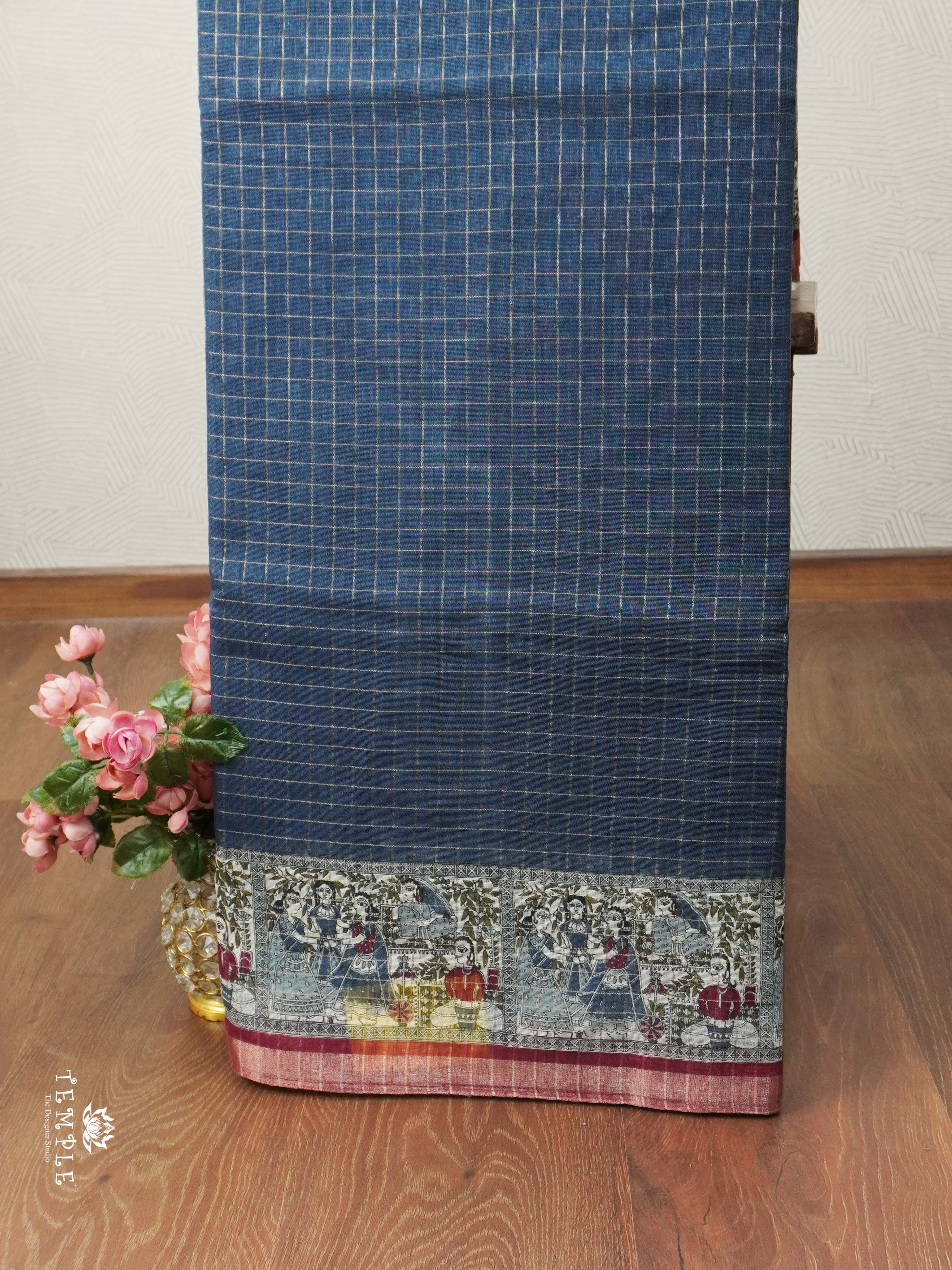 Linen Cotton Saree With Madhubani Prints | TTDS1921