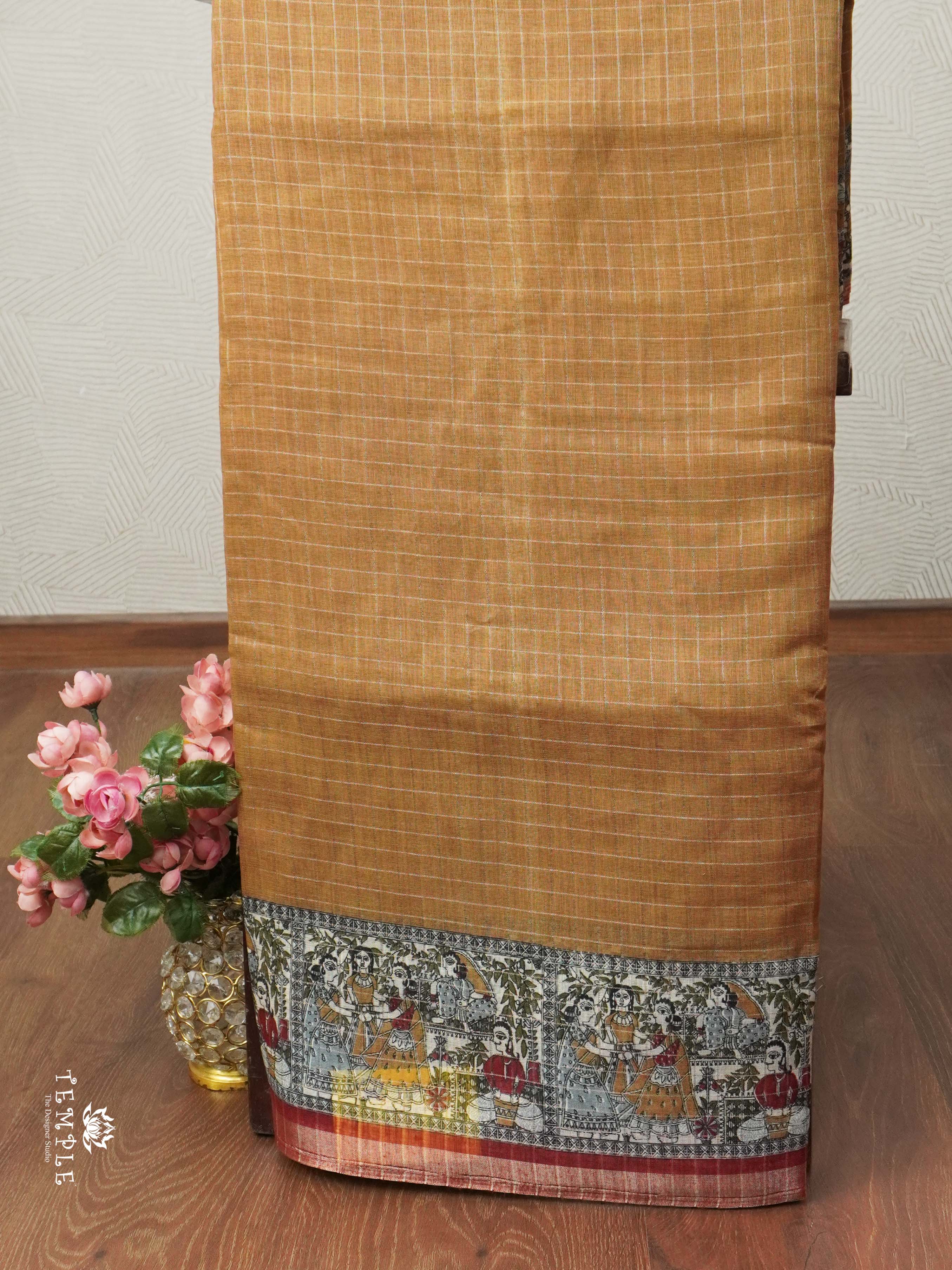 Linen Cotton Saree With Madhubani Prints | TTDS1921