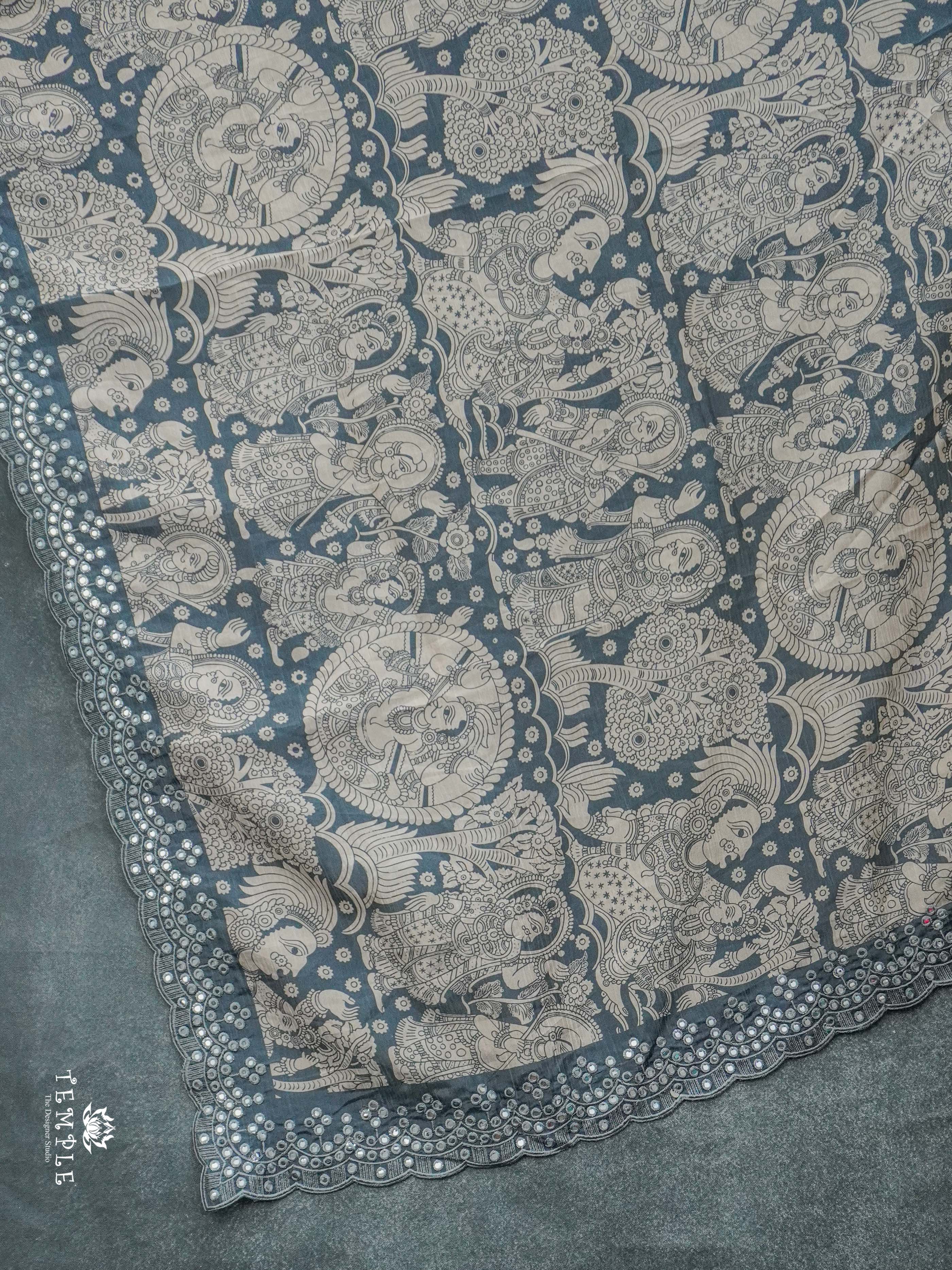 Kalahasti Printed Crushed Organza Saree | TTDS1943