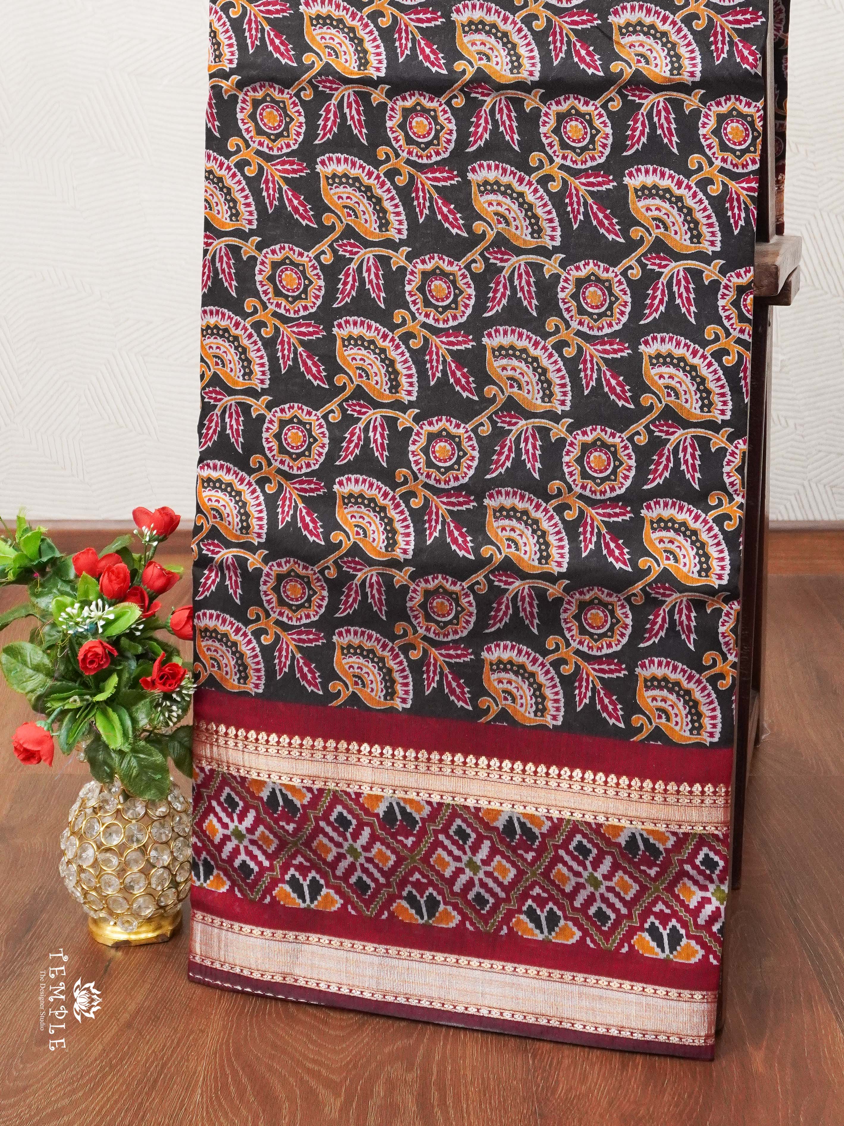 Chanderi Cotton Saree With Ajrakh Printed(Black)| TTDS1966