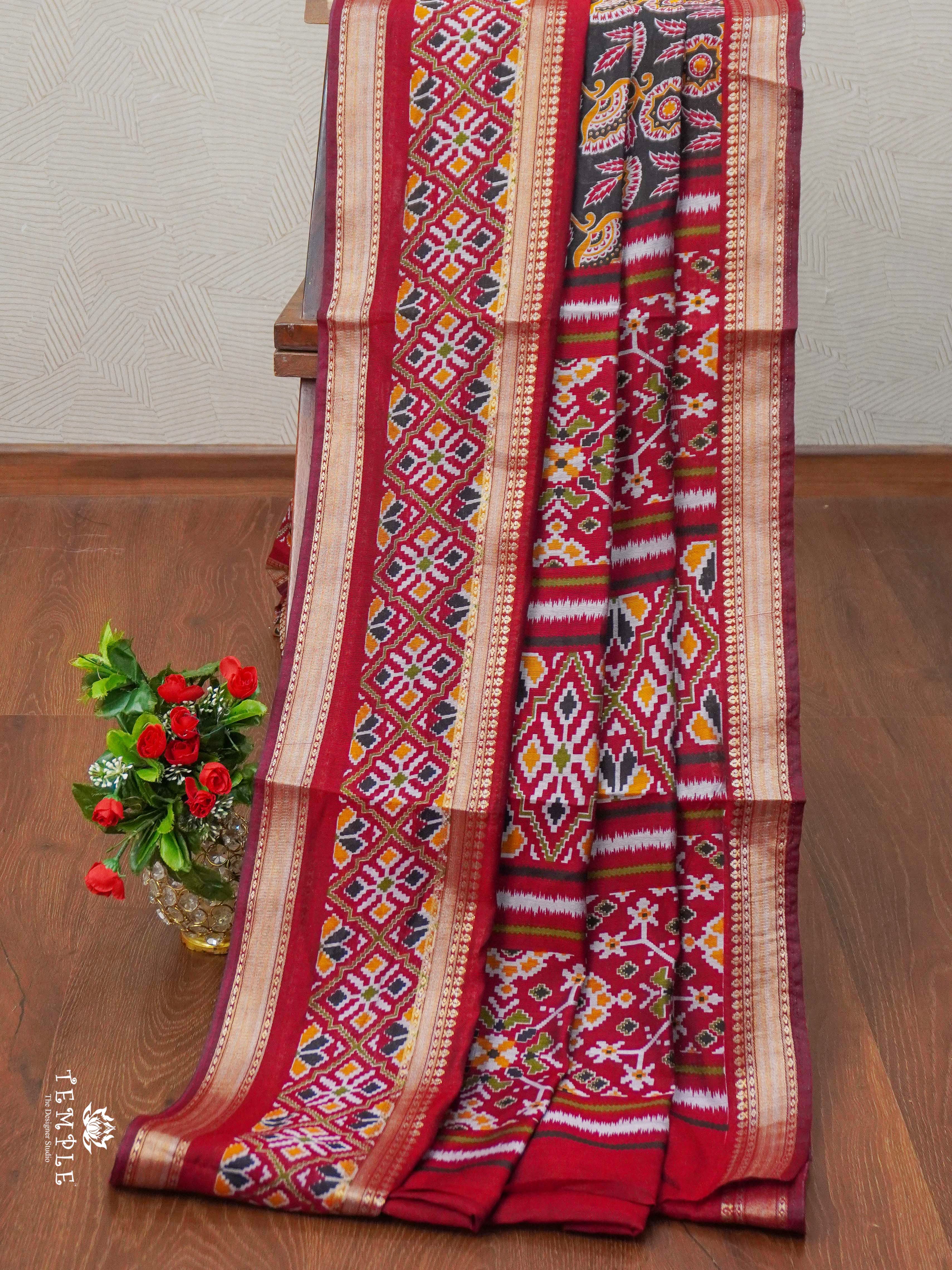 Chanderi Cotton Saree With Ajrakh Printed(Black)| TTDS1966