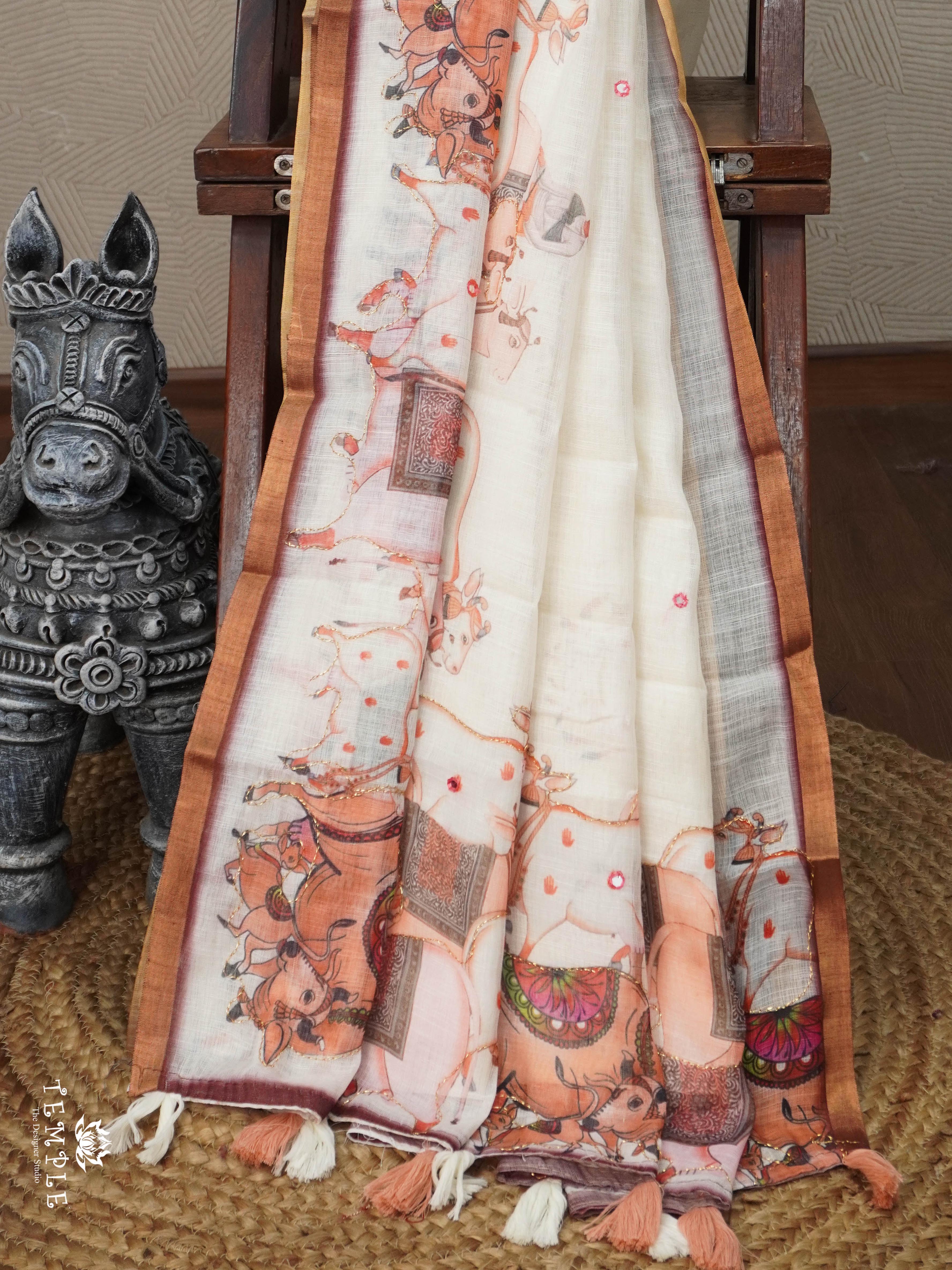 Pichwai Printed Linen Cotton Saree | TTDS2214