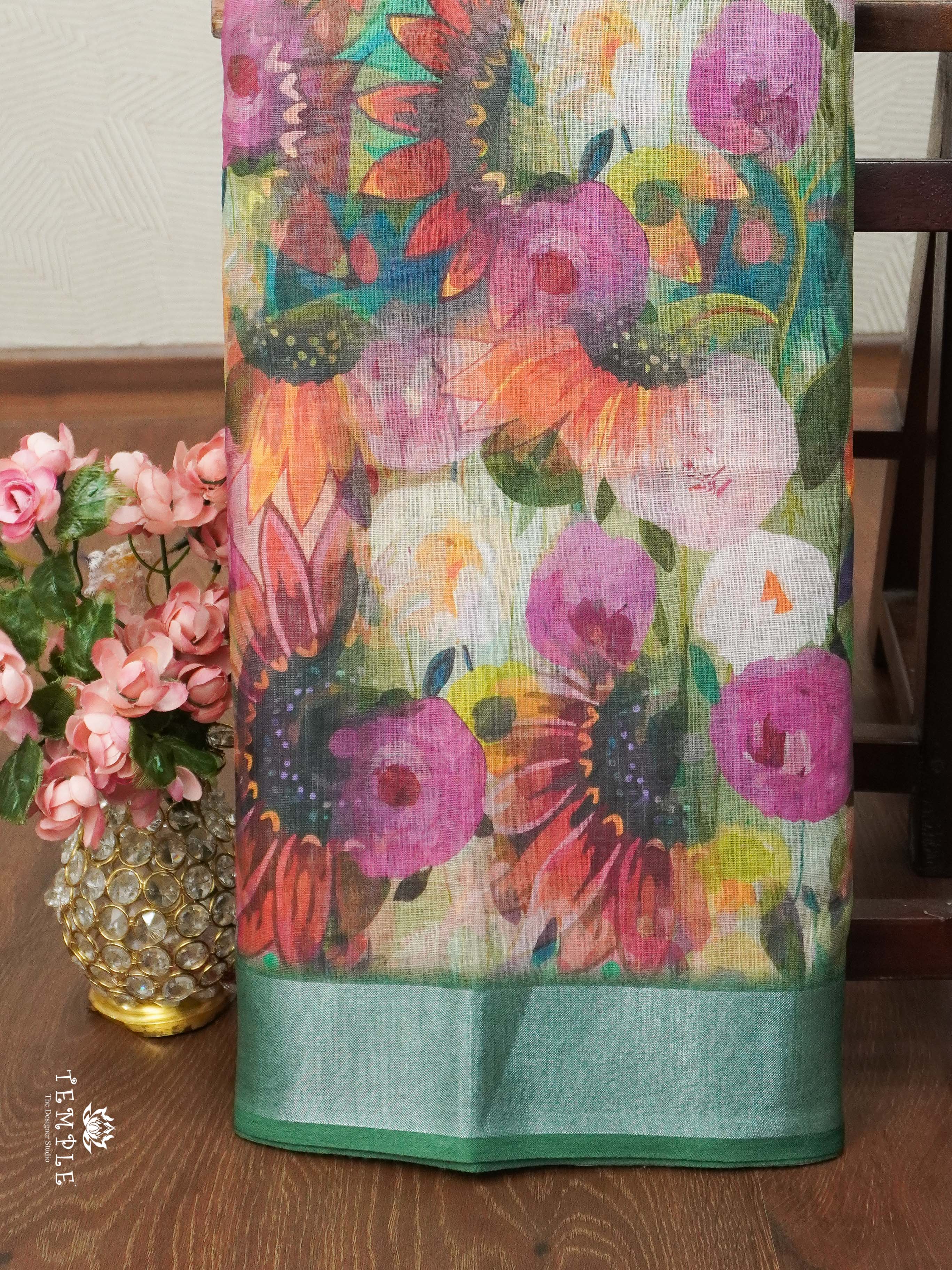 Linen Cotton Saree with Floral Prints | TTDS2020
