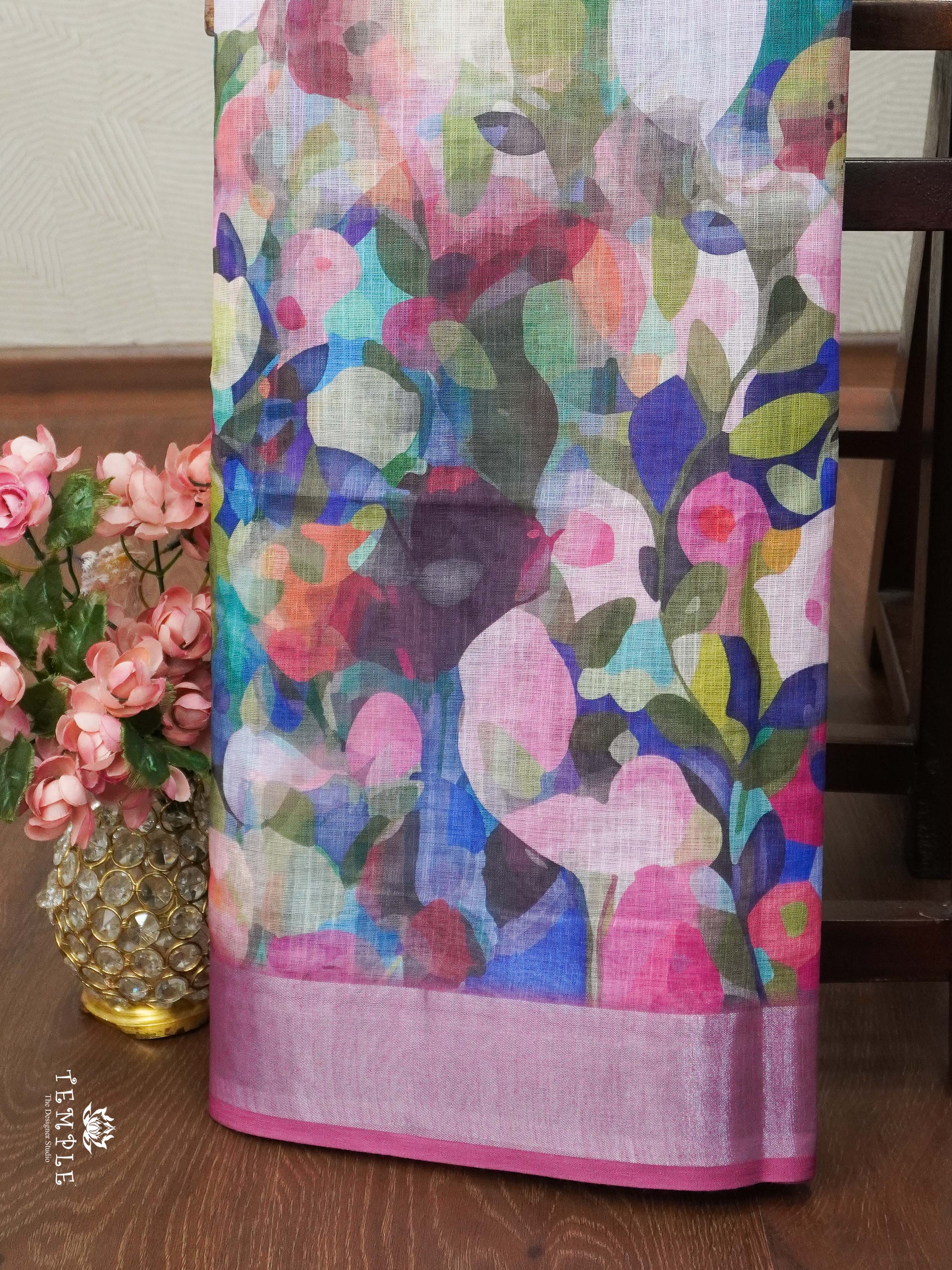 Linen Cotton Saree with Floral Prints | TTDS2020