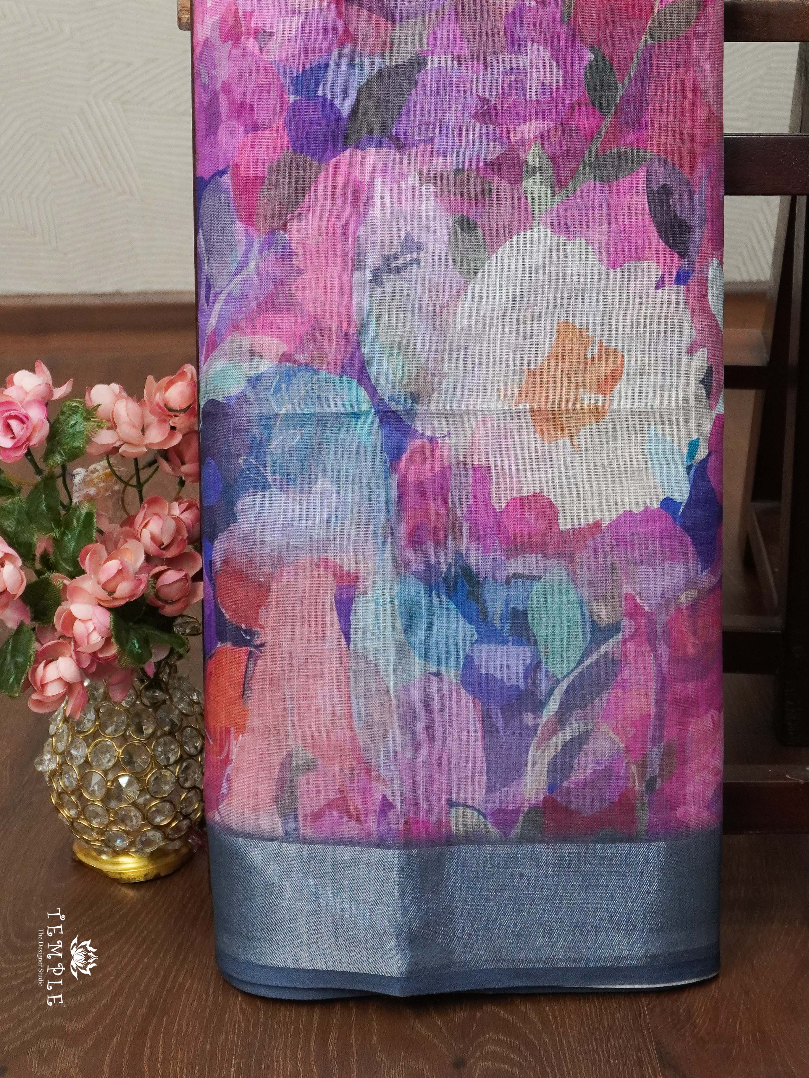 Linen Cotton Saree with Floral Prints | TTDS2020