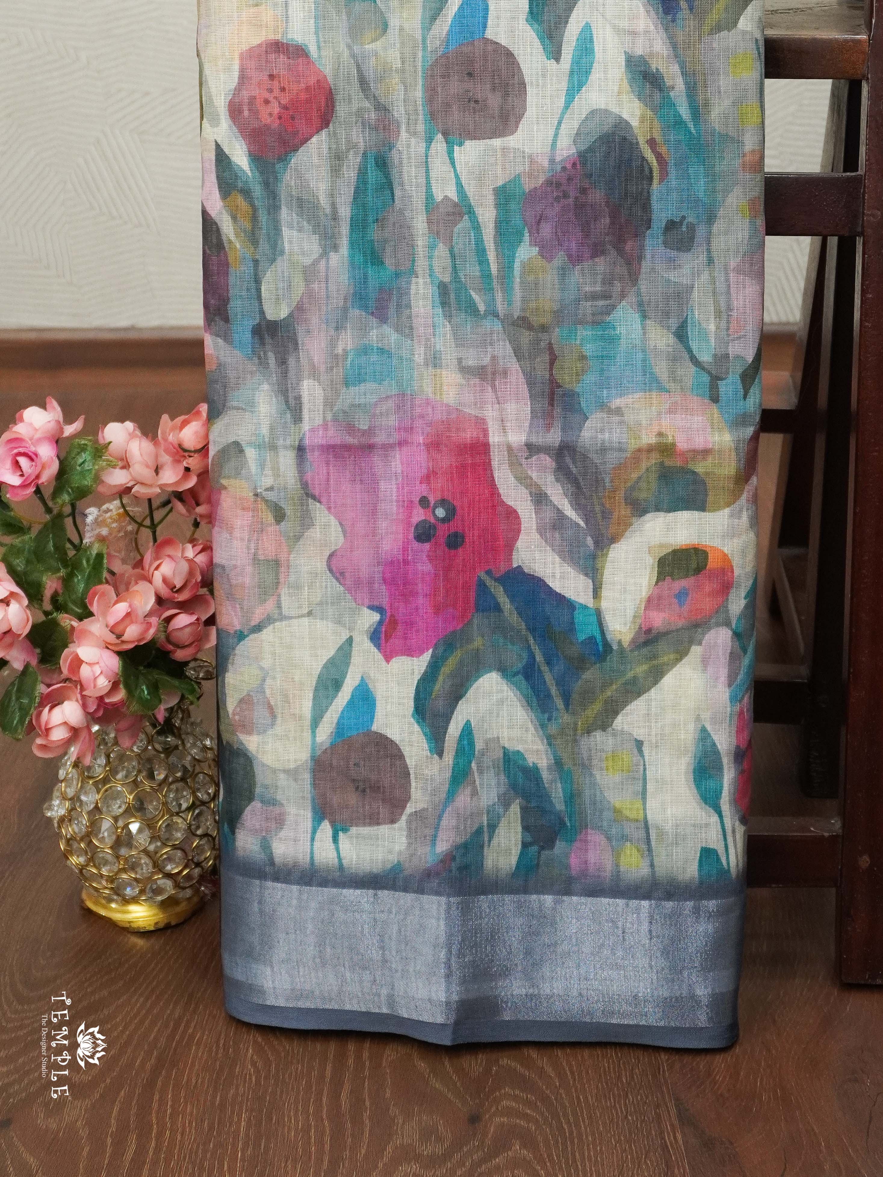 Linen Cotton Saree with Floral Prints | TTDS2020