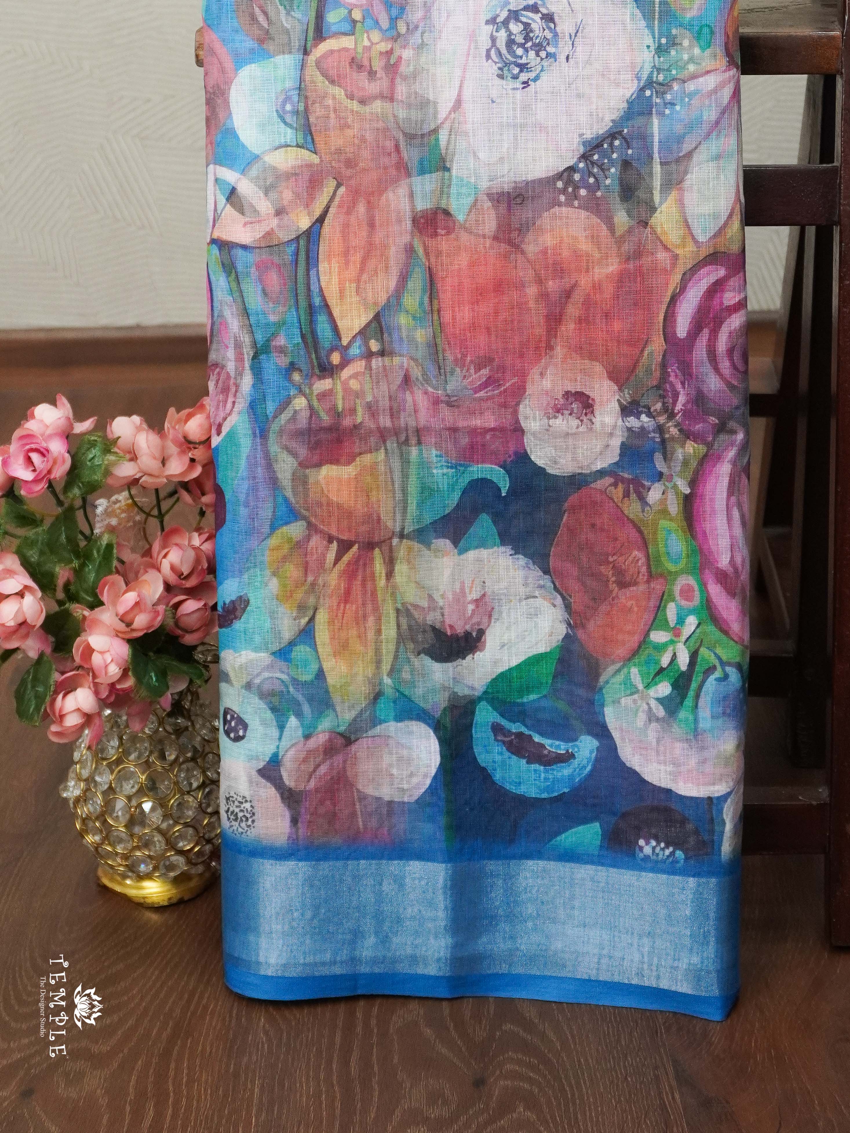 Linen Cotton Saree with Floral Prints | TTDS2020