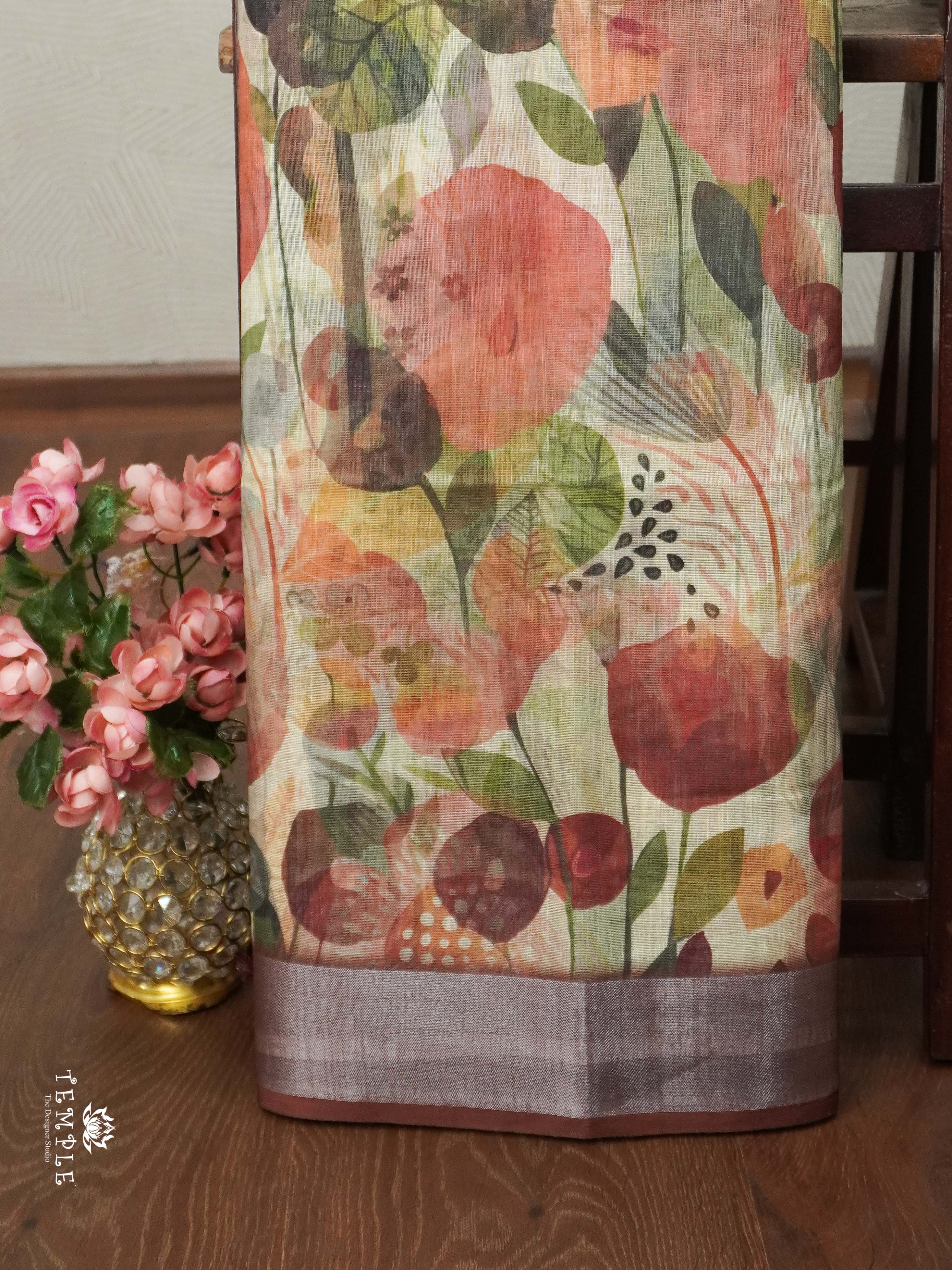 Linen Cotton Saree with Floral Prints | TTDS2020