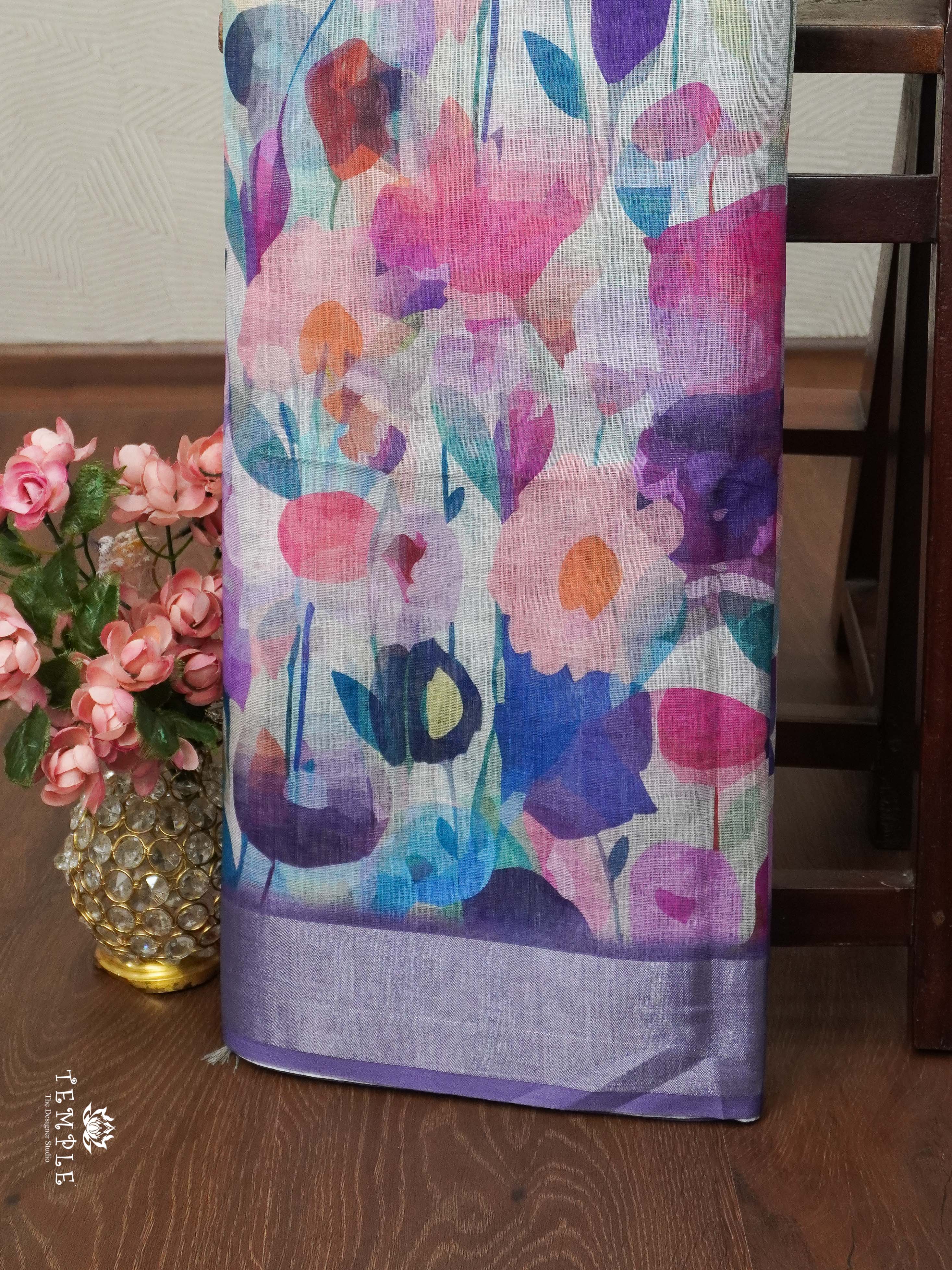 Linen Cotton Saree with Floral Prints | TTDS2020