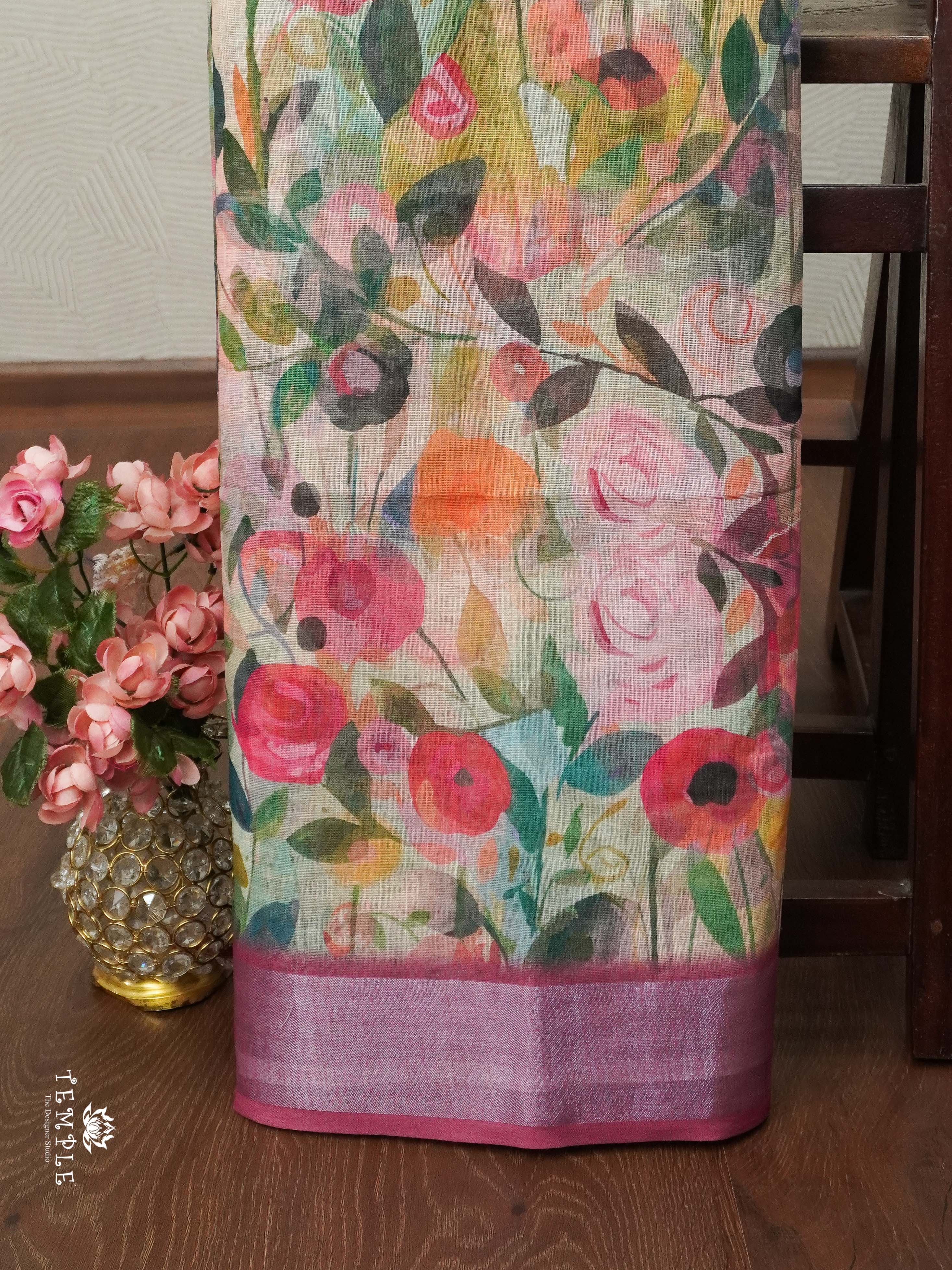 Linen Cotton Saree with Floral Prints | TTDS2020