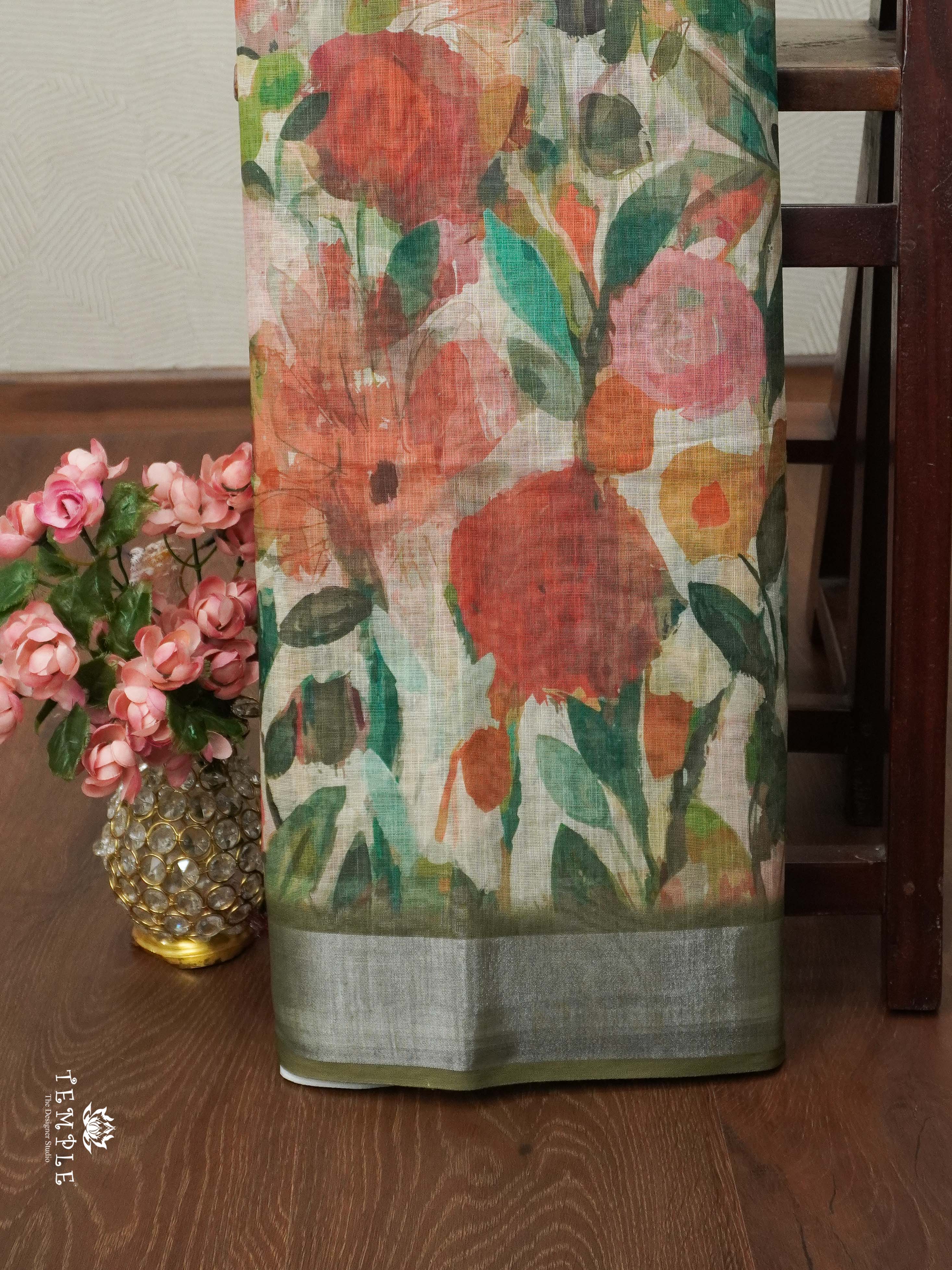 Linen Cotton Saree with Floral Prints | TTDS2020