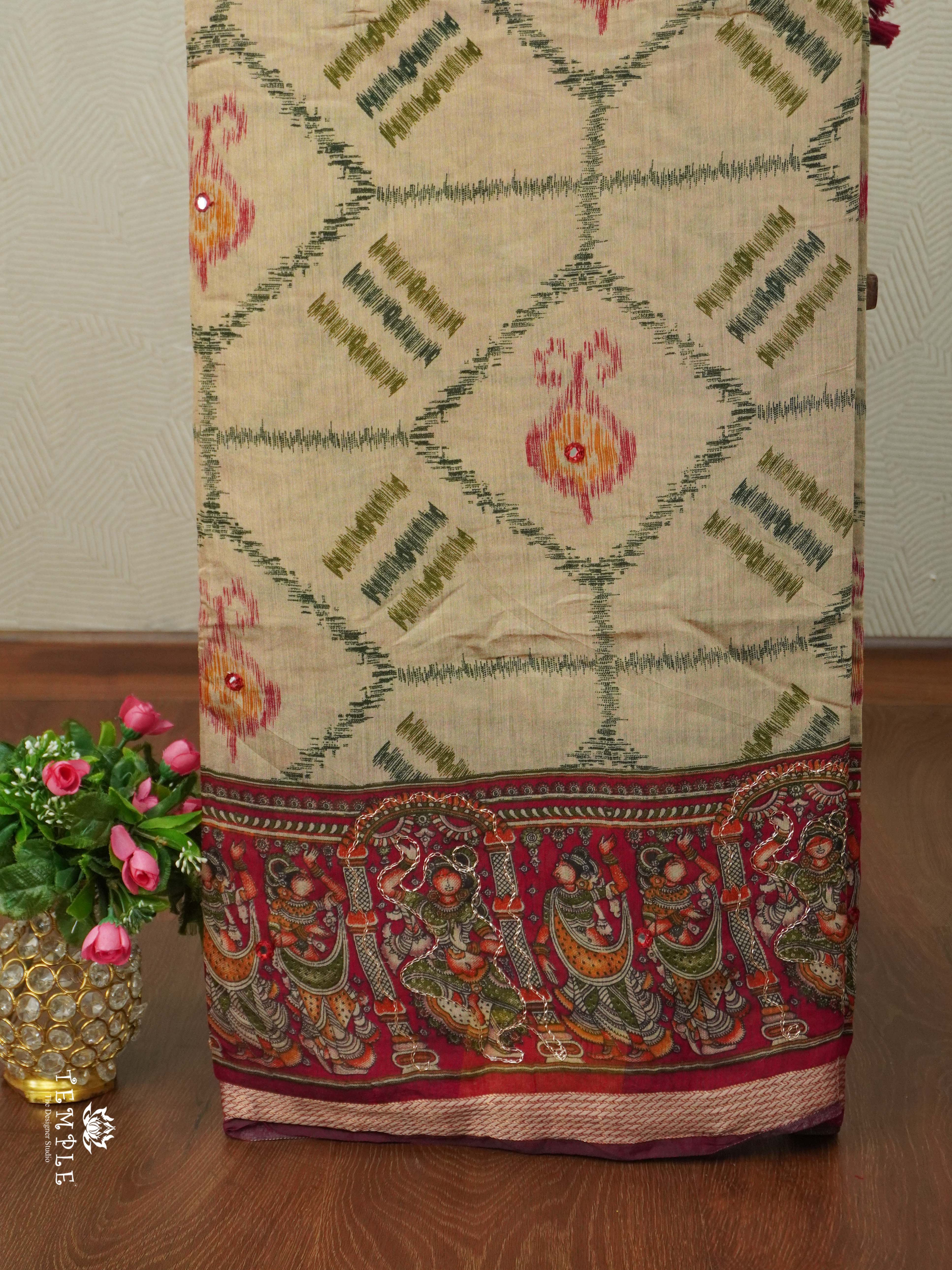 Chanderi Cotton Saree With Mirror Work | TTDS2489