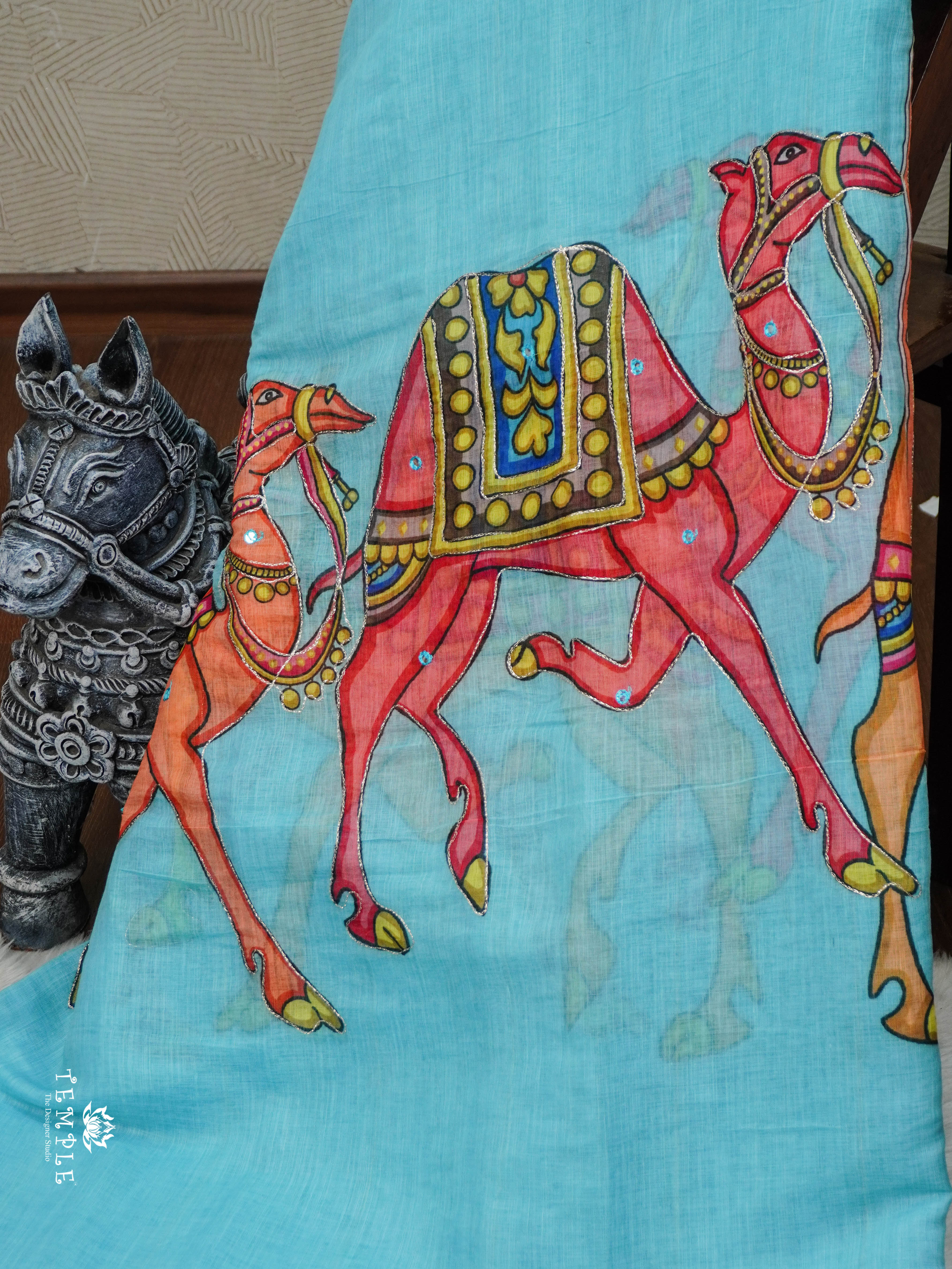 Deer Printed Linen Cotton Saree | TTDS2974