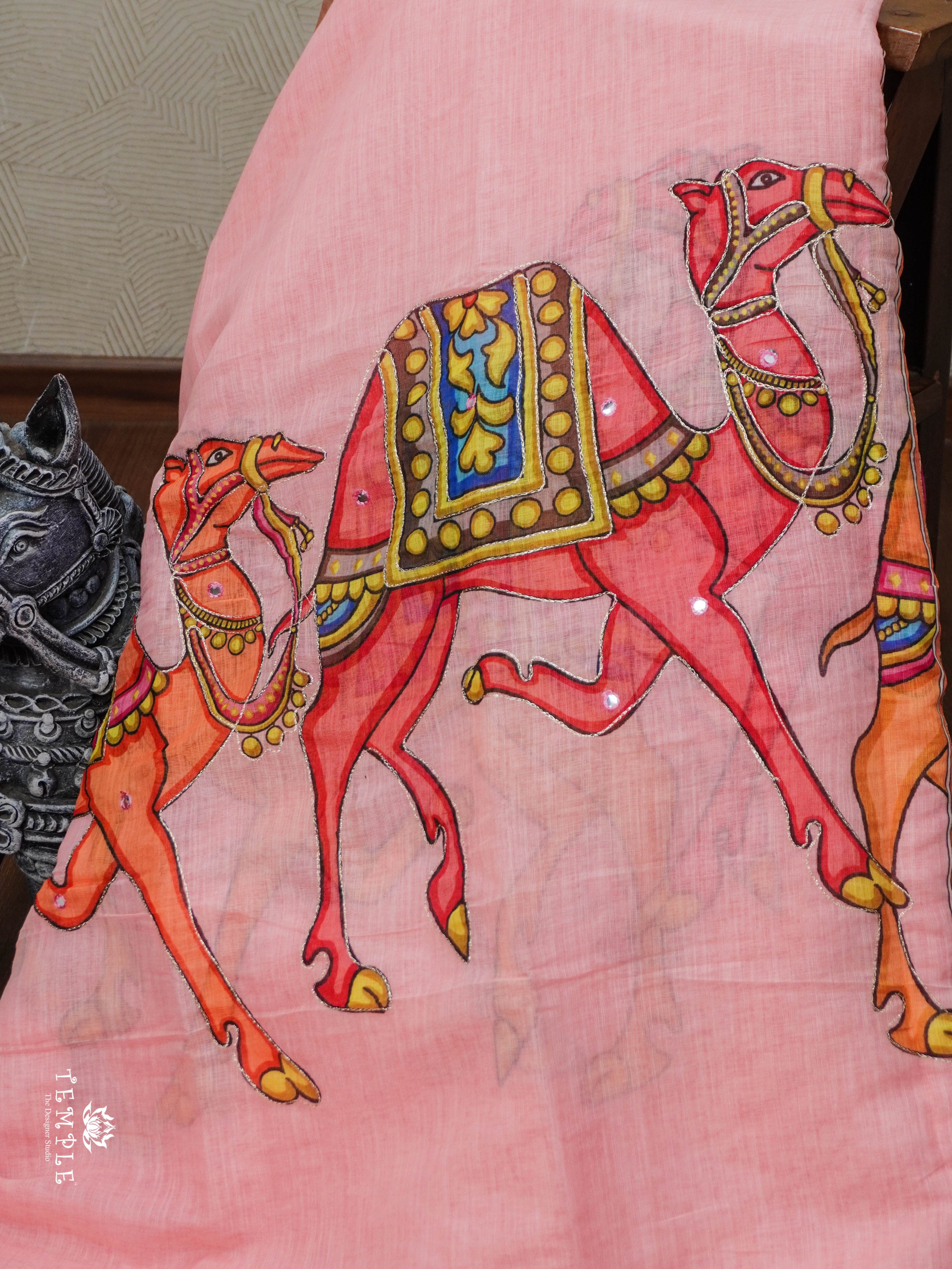 Deer Printed Linen Cotton Saree | TTDS2974