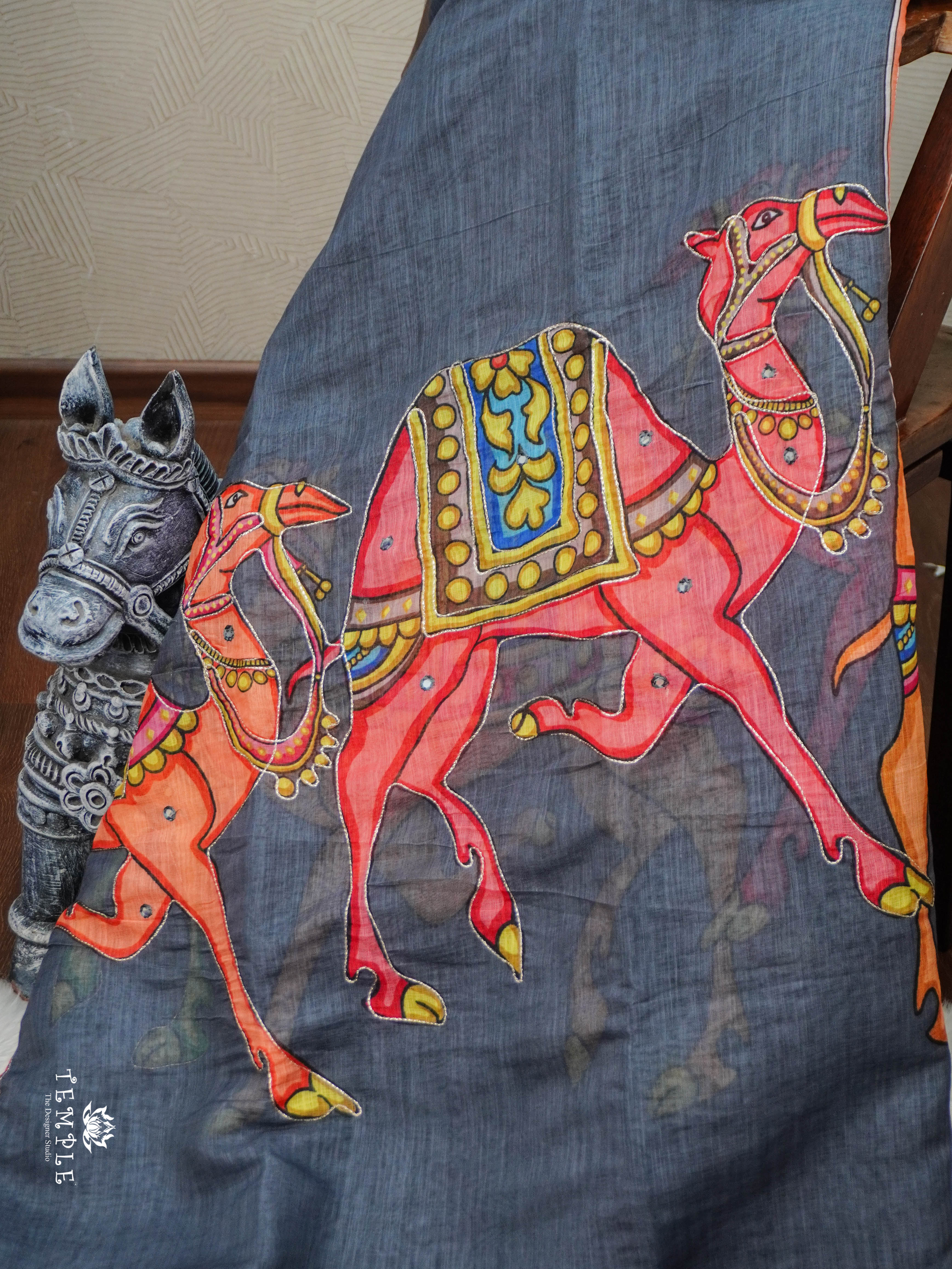 Deer Printed Linen Cotton Saree | TTDS2974