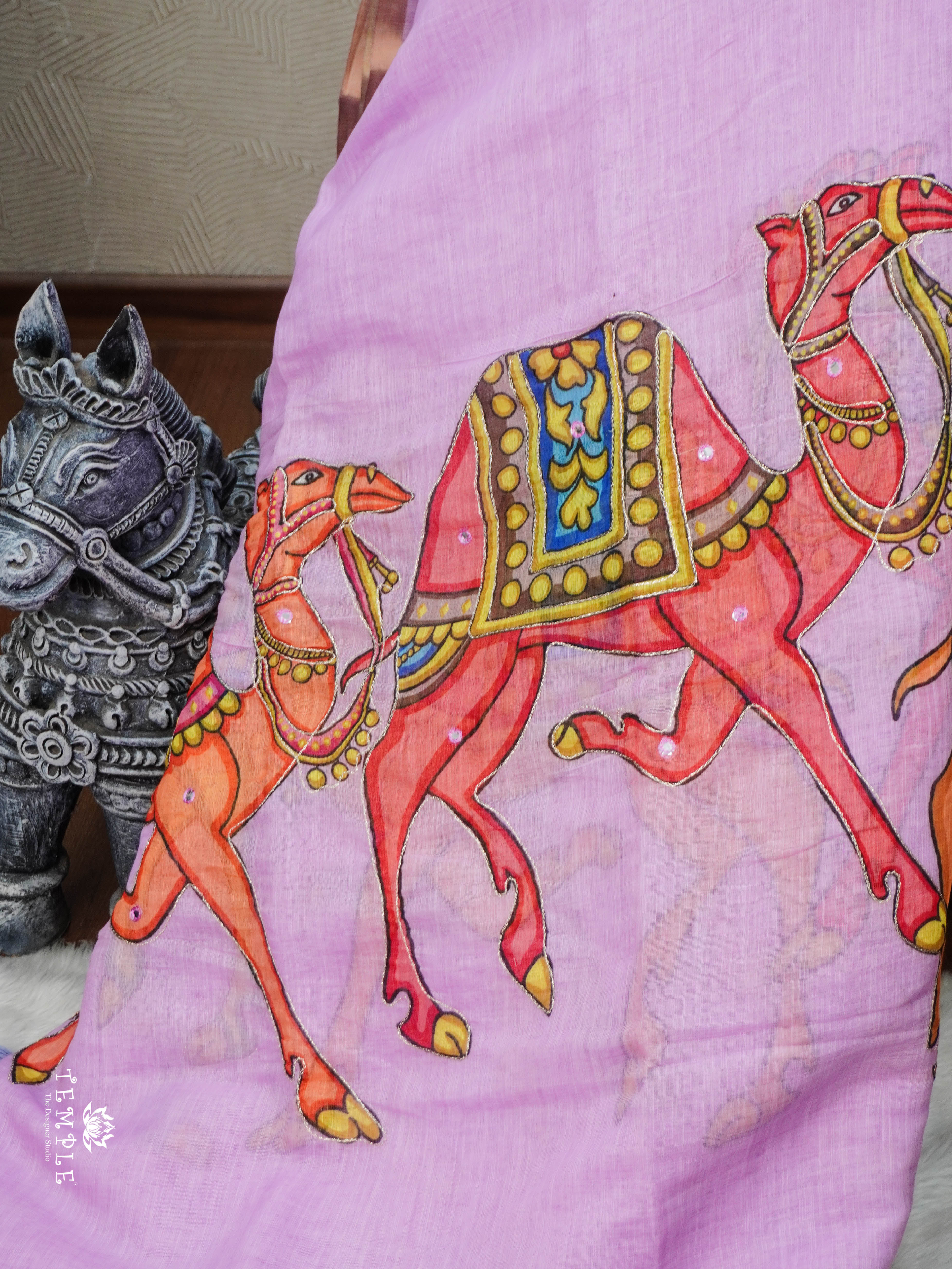 Deer Printed Linen Cotton Saree | TTDS2974