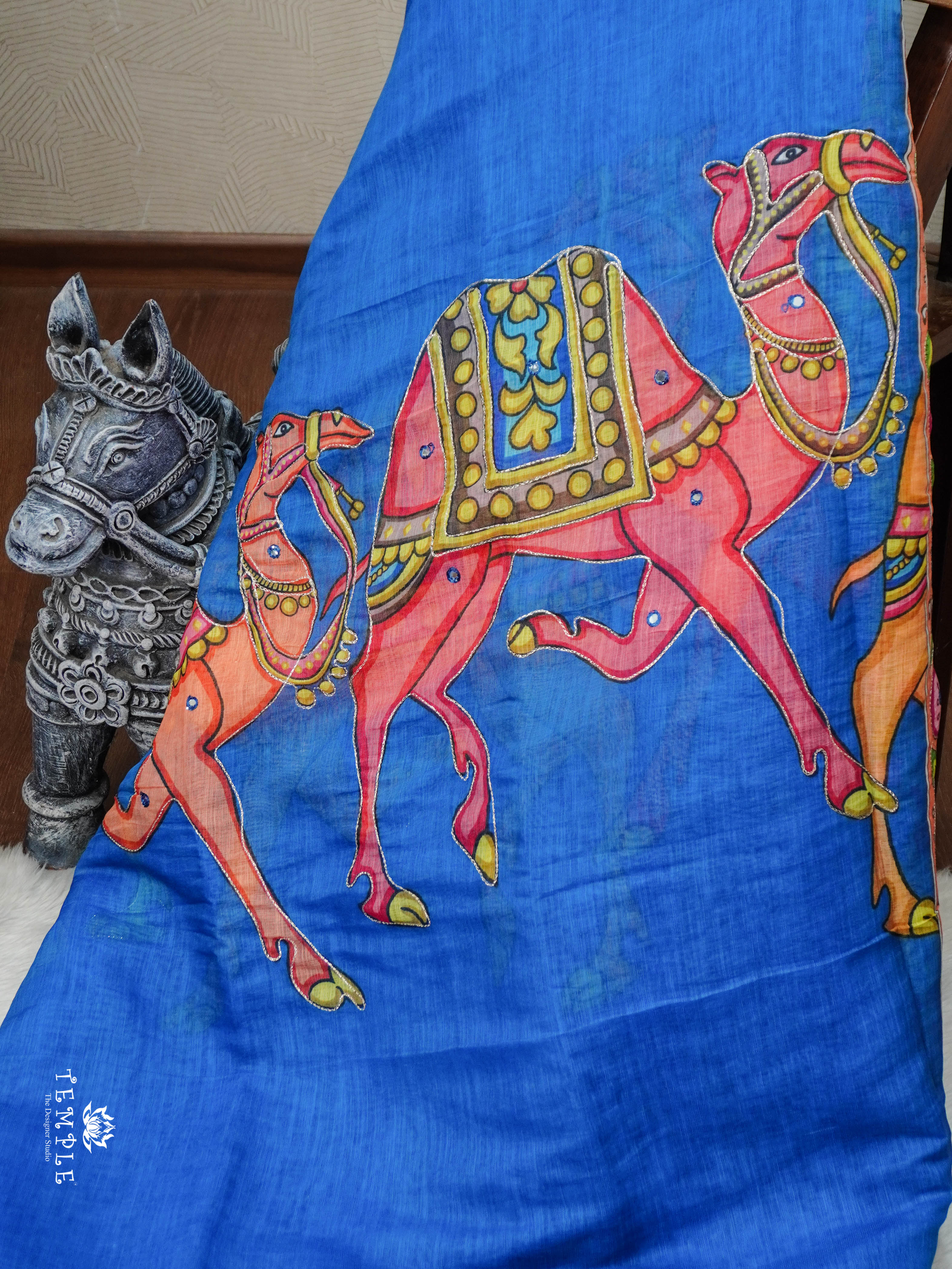 Deer Printed Linen Cotton Saree | TTDS2974