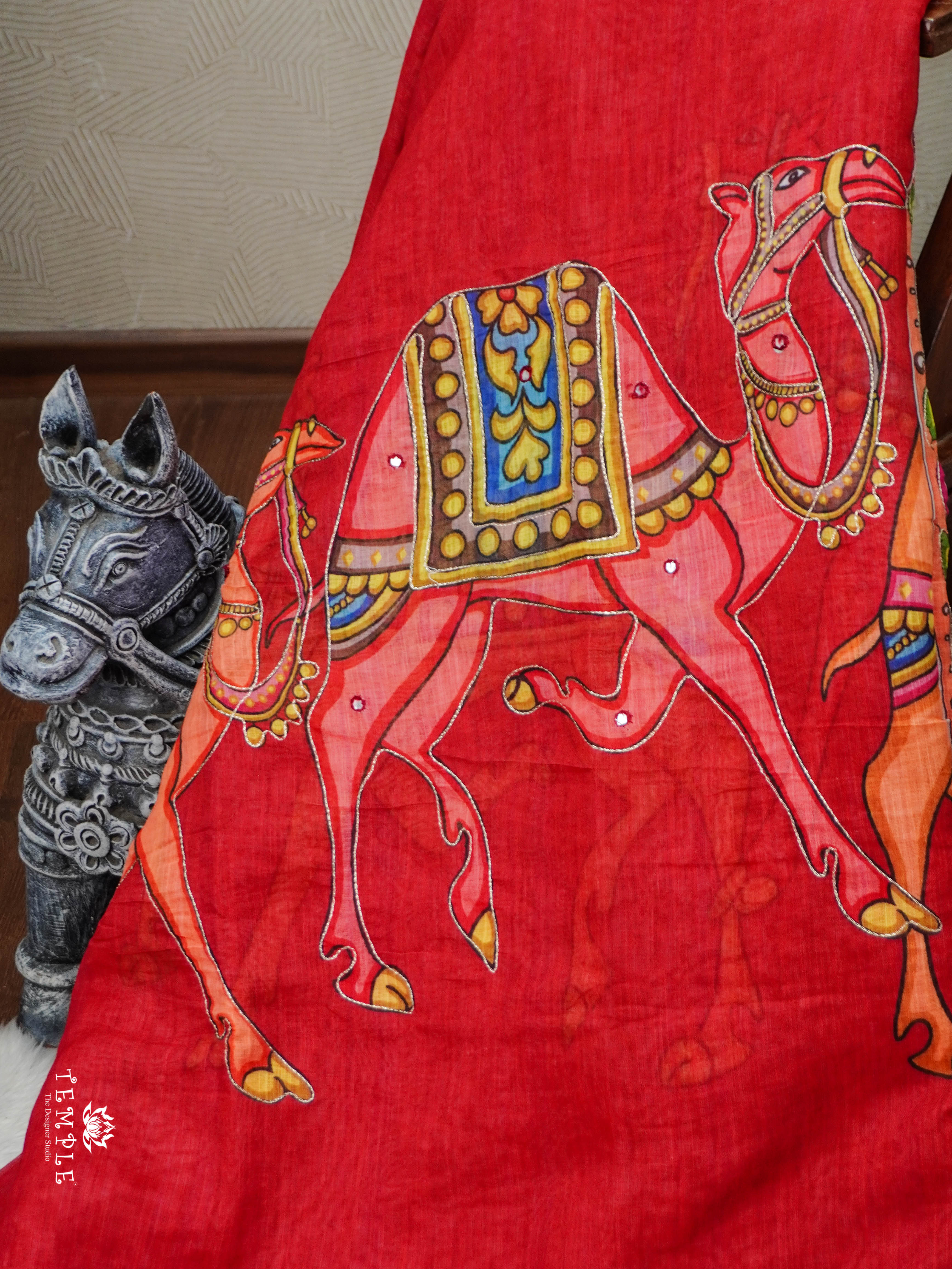 Camel Printed Linen Cotton Saree | TTDS2974