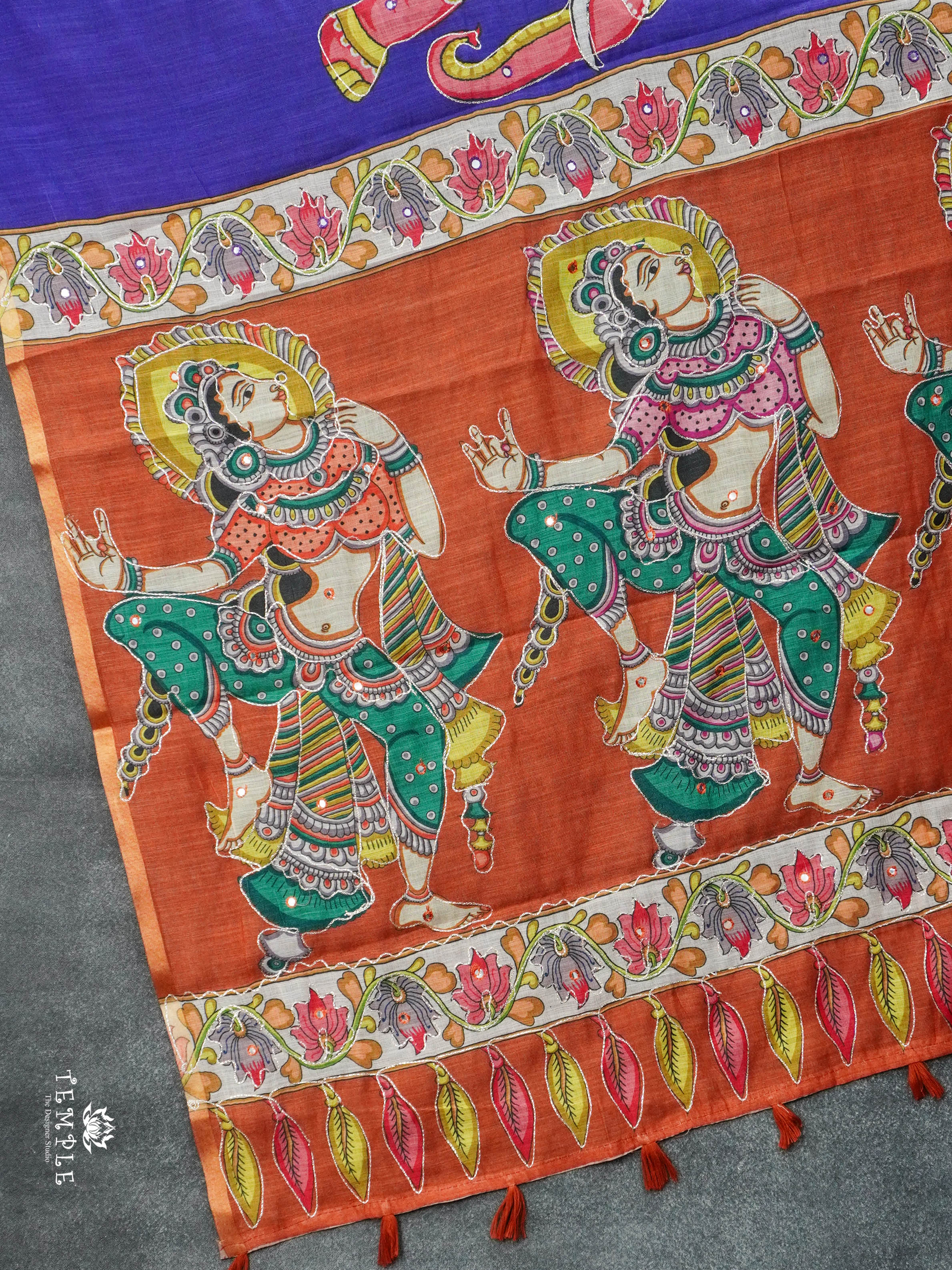 Elephant Printed Linen Cotton Saree | TTDS2976