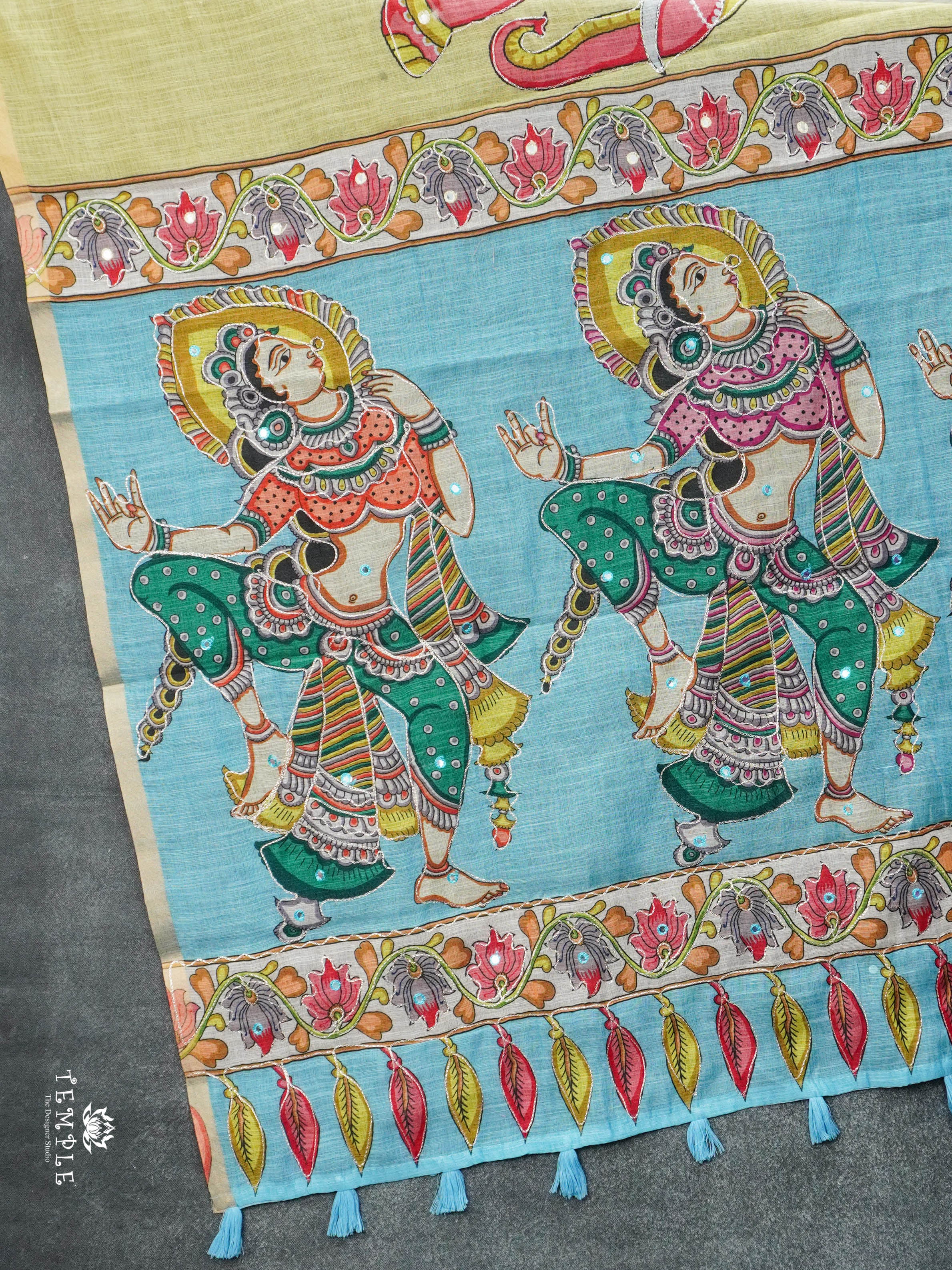 Elephant Printed Linen Cotton Saree | TTDS2976