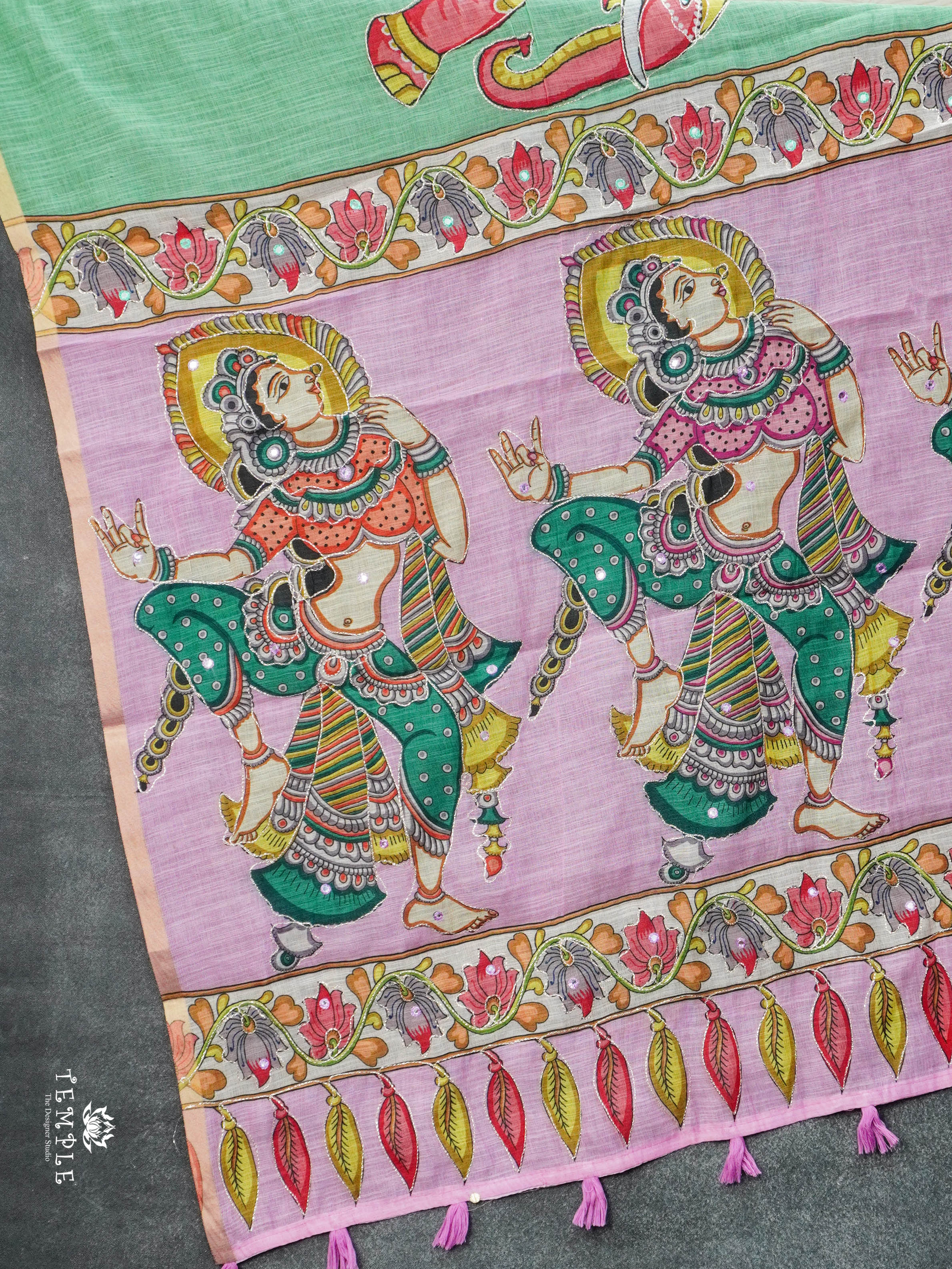 Elephant Printed Linen Cotton Saree | TTDS2976