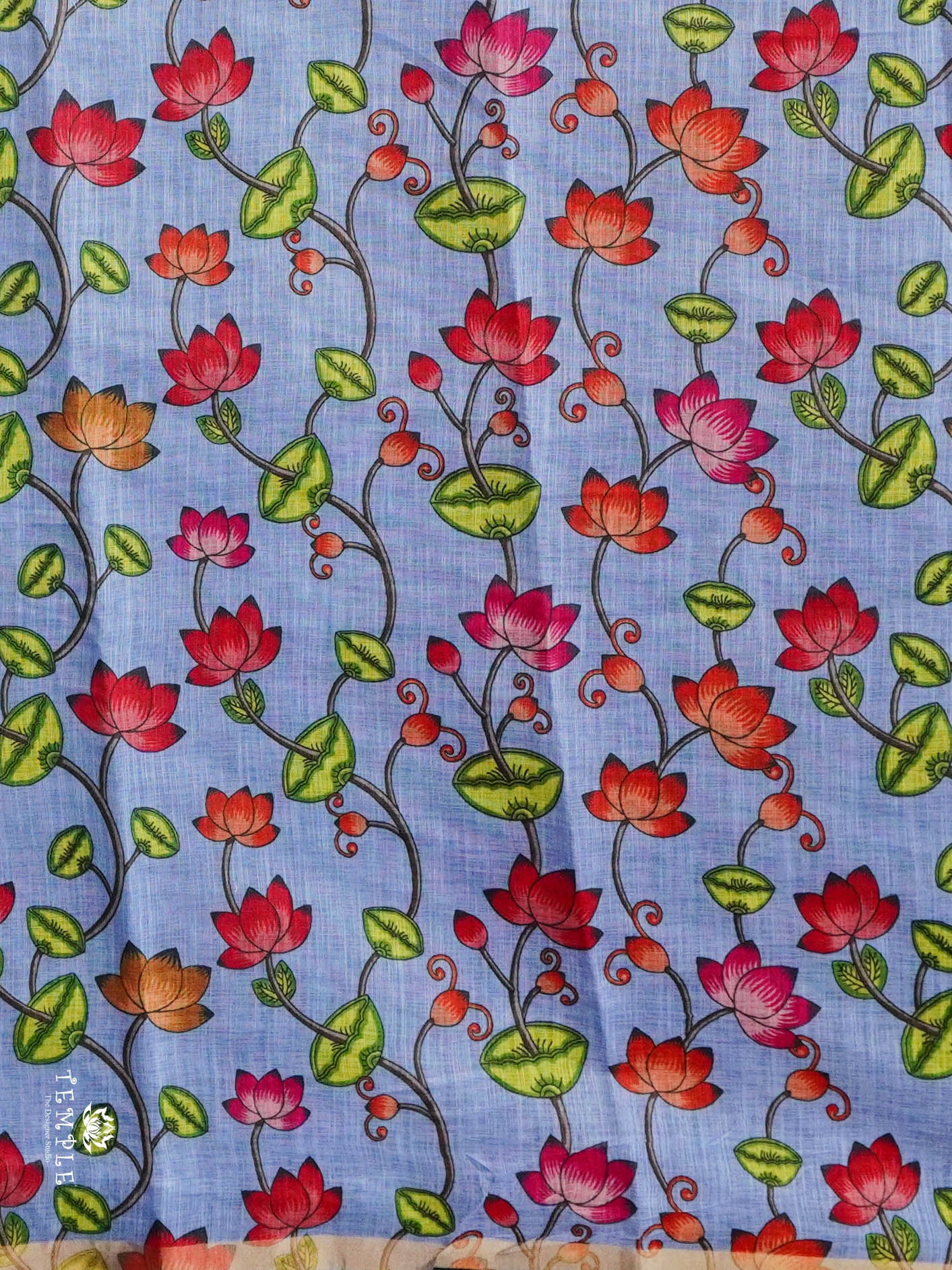 Elephant Printed Linen Cotton Saree | TTDS2976