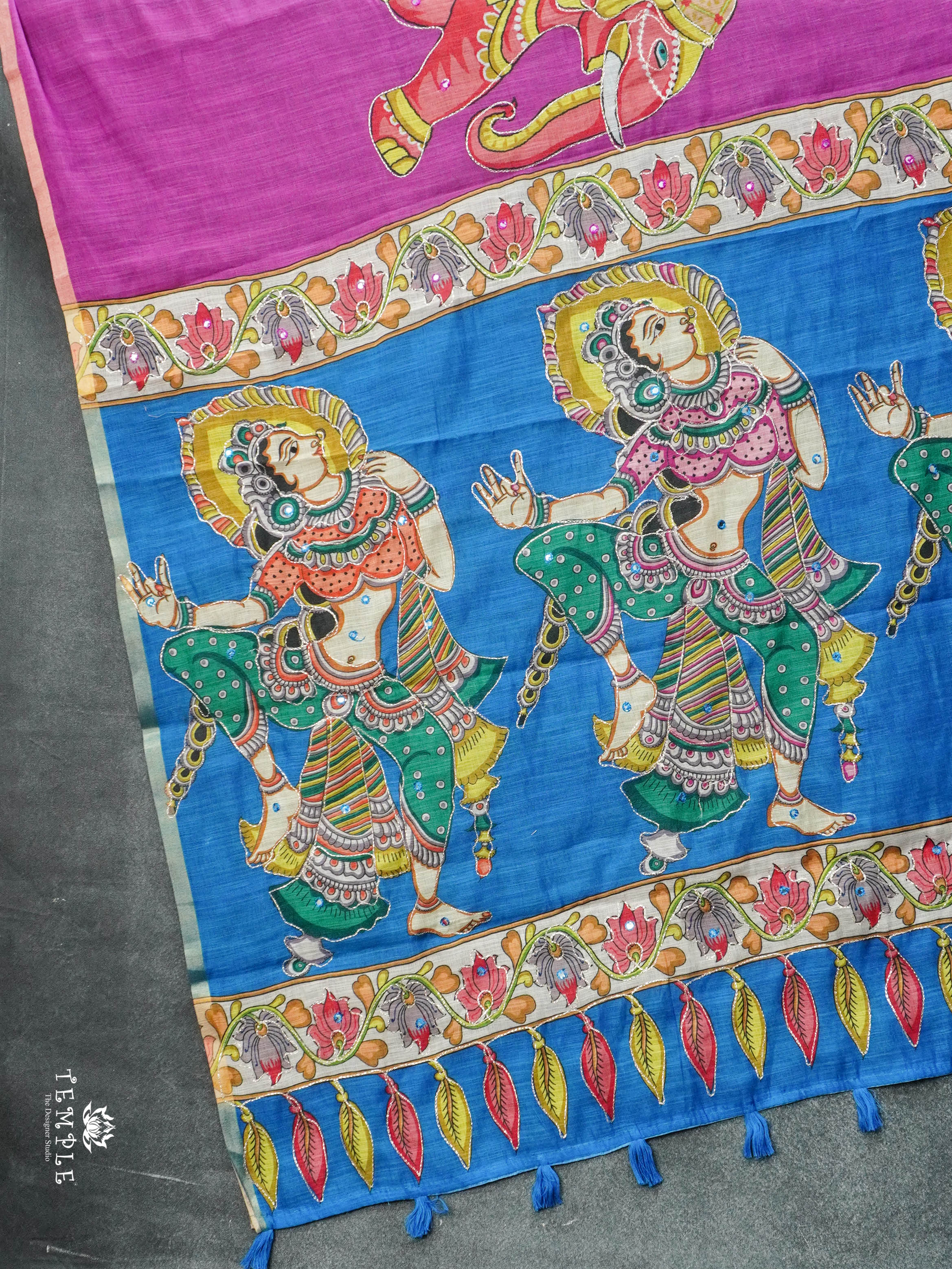 Elephant Printed Linen Cotton Saree | TTDS2976